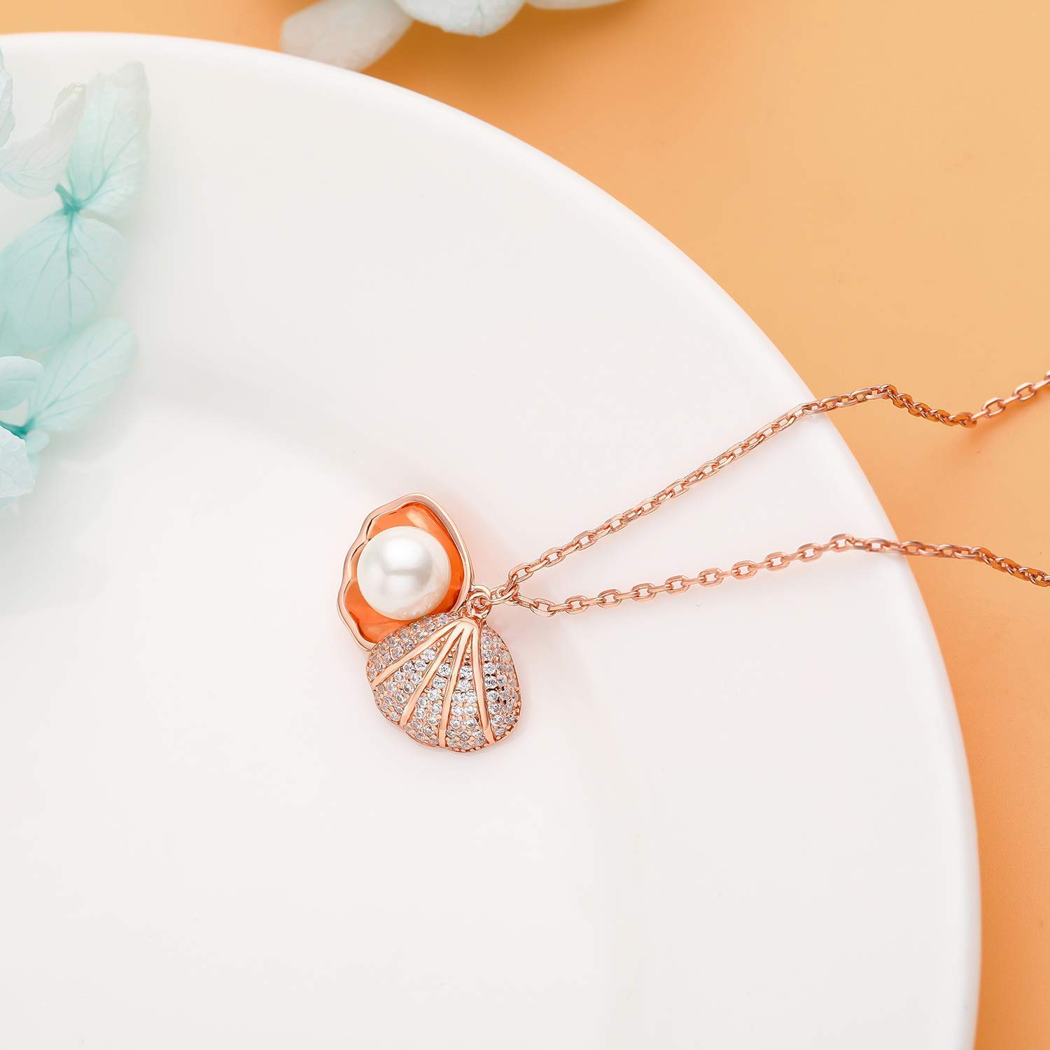 Freshwater Cultured Pearl Seashell Necklace for Women & Girls - Genuine Pearl with Sterling Silver Chain - Elegant Jewelry for Weddings, Parties & Everyday Wear
