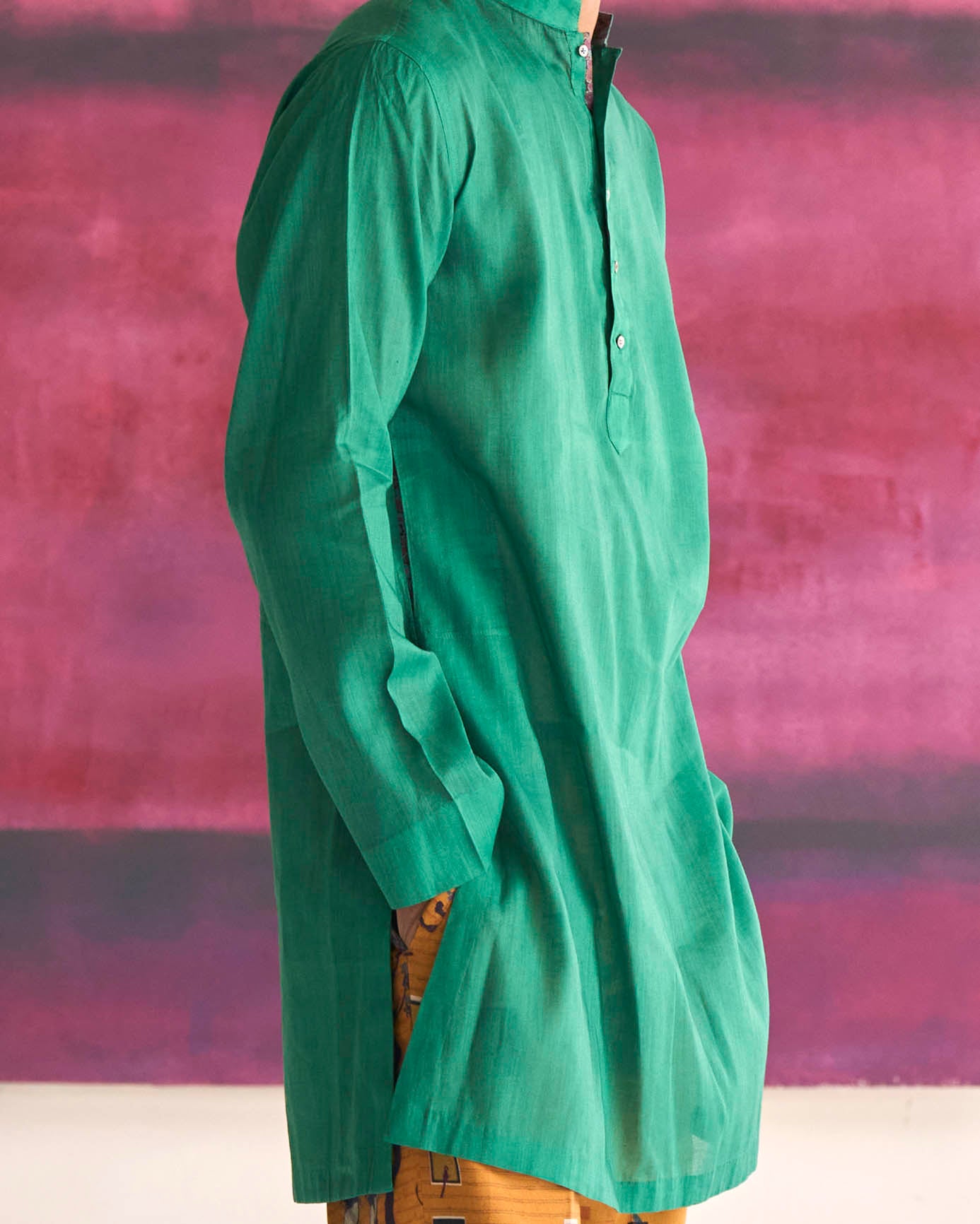 Men's Lightweight Kurta - Voile Linen Blend Green Ethnic Tunic for Casual Wear & Festive Occasions