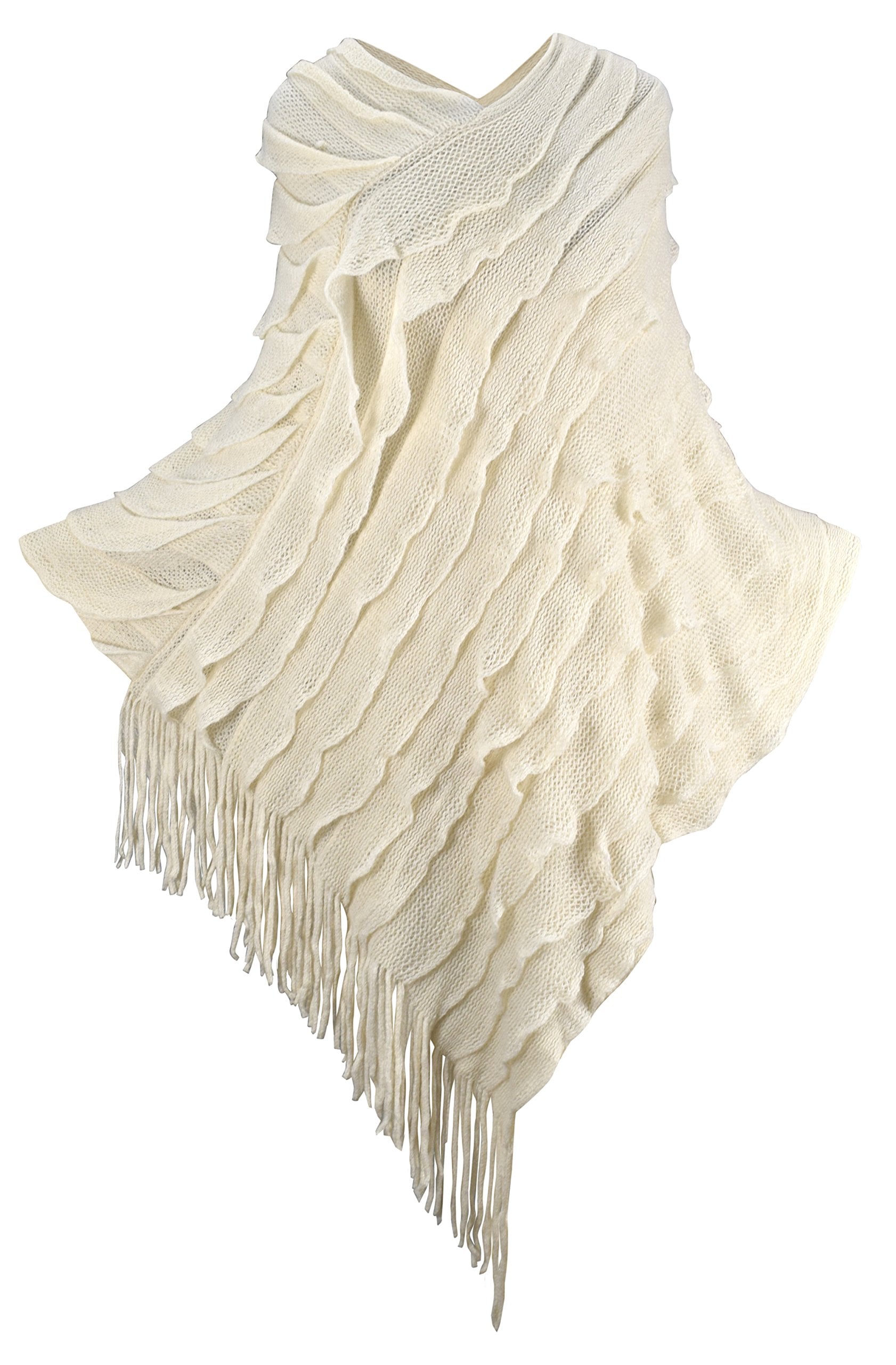 Stylish Women's Lightweight Ruffle Batwing Poncho Shawl with Fringe - Perfect for Fall Layering, Beach Cover-Up, and Boho Fashion Outfits