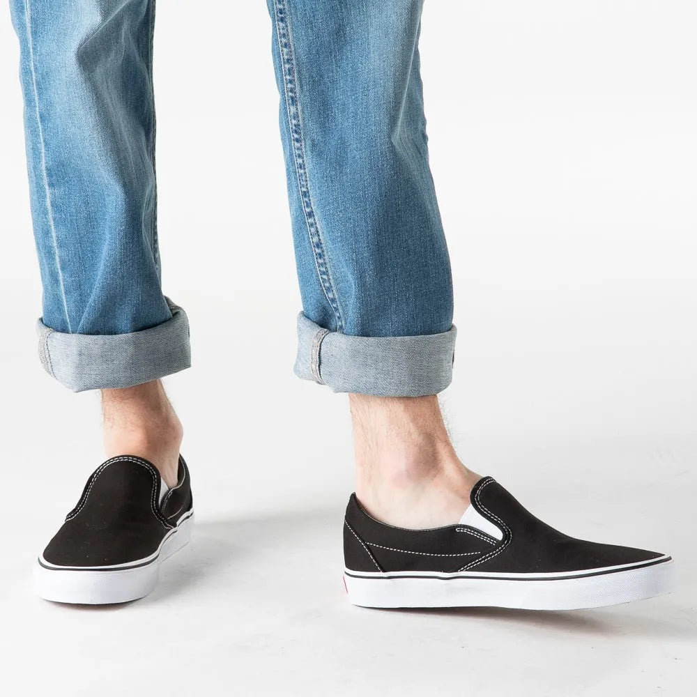 Vans Classic Slip-On Sneakers for Men & Women - Black Canvas Casual Shoes for Skateboarding, Walking & Everyday Wear