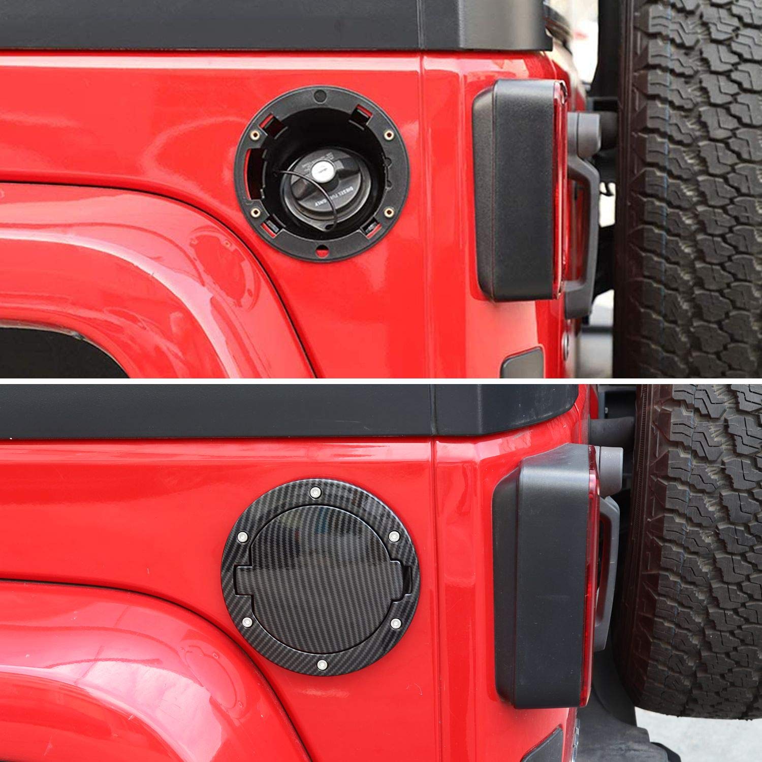 JeCar Aluminum Alloy Fuel Door Cover with Carbon Fiber Texture - Exterior Accessory for 2007-2018 Jeep Wrangler JK & Unlimited | Durable Gas Cap Protector for Off-Road Adventures & Daily Driving