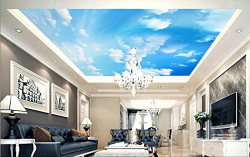 3D Sky Cloud Ceiling Wallpaper - Self-Adhesive Large Wall Mural (82”x58”/208x146cm) for Bedroom, Nursery & Living Room Decor | Woven Paper Design Requires Glue | AJ WALLPAPER US Lemon Collection
