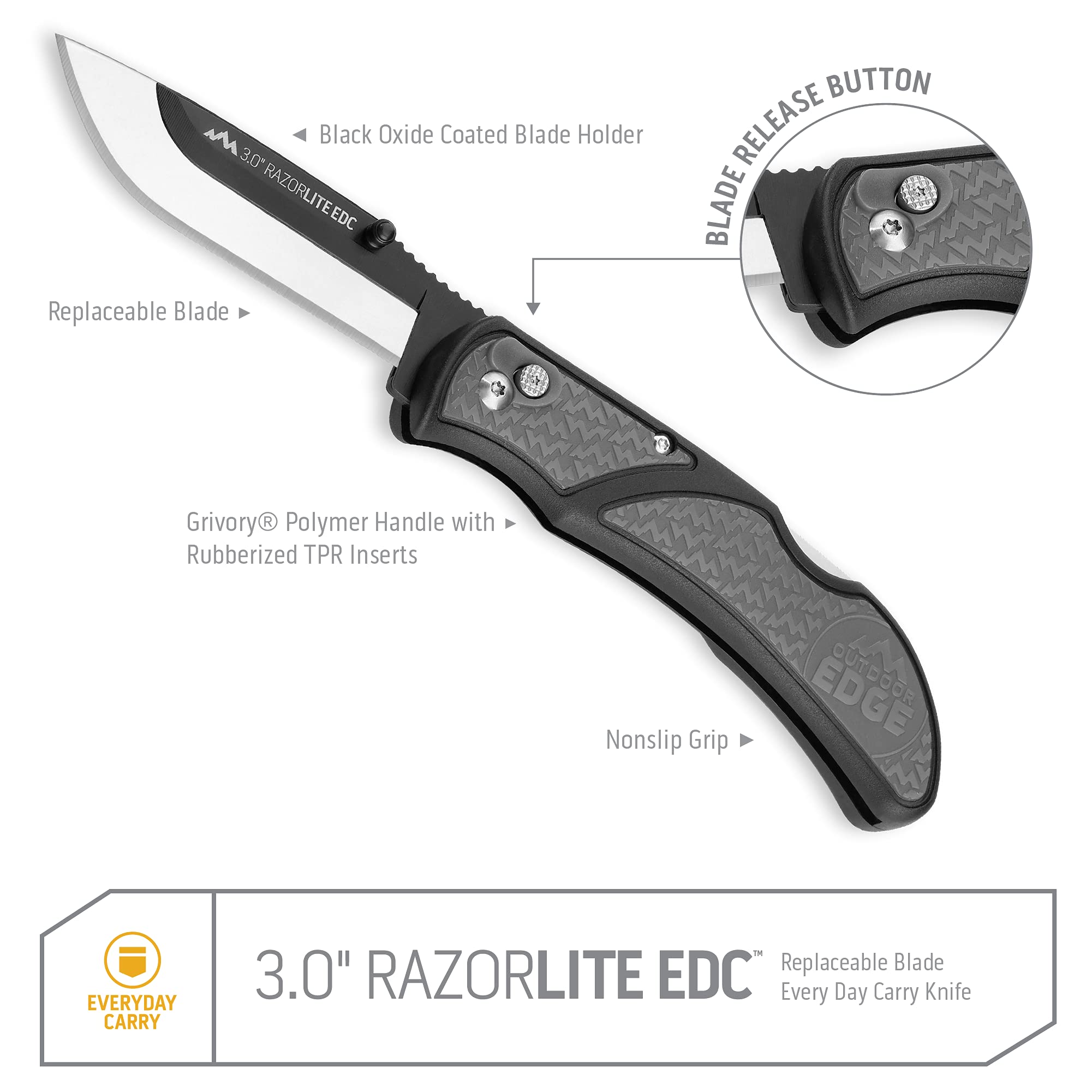 Outdoor Edge RazorLite EDC Folding Knife - Replaceable Blade Pocket Knife for Camping & Hiking