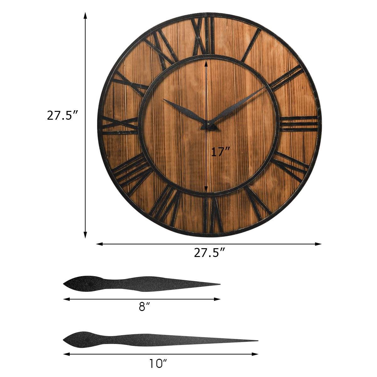 Tangkula 27.5 Inch Round Wall Clock - Farmhouse Large Wall Clock with Roman Numerals, Decorative Wooden Clock for Home & Office - Rustic Bronze Brown Wall Clock with AA Battery Included - Perfect for Living Room, Bedroom, Kitchen Decor