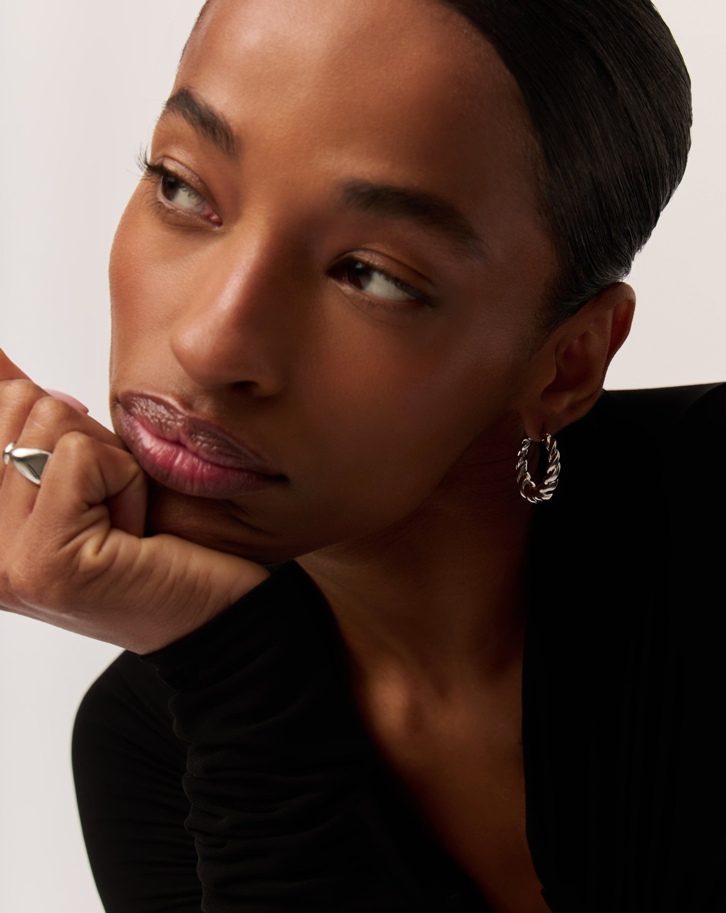 Twisted Tidal Medium Hoop Earrings - Rhodium Plated Brass Jewelry for Women | Elegant Dangle Earrings for Party, Wedding & Everyday Wear