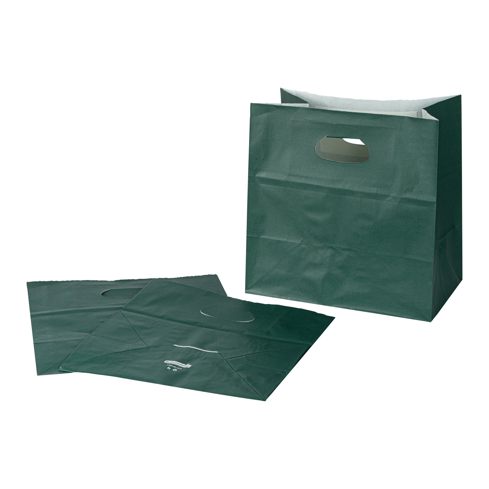 Eco-Friendly Rectangle Forest Green Paper Take Out Bags with Handles - 11