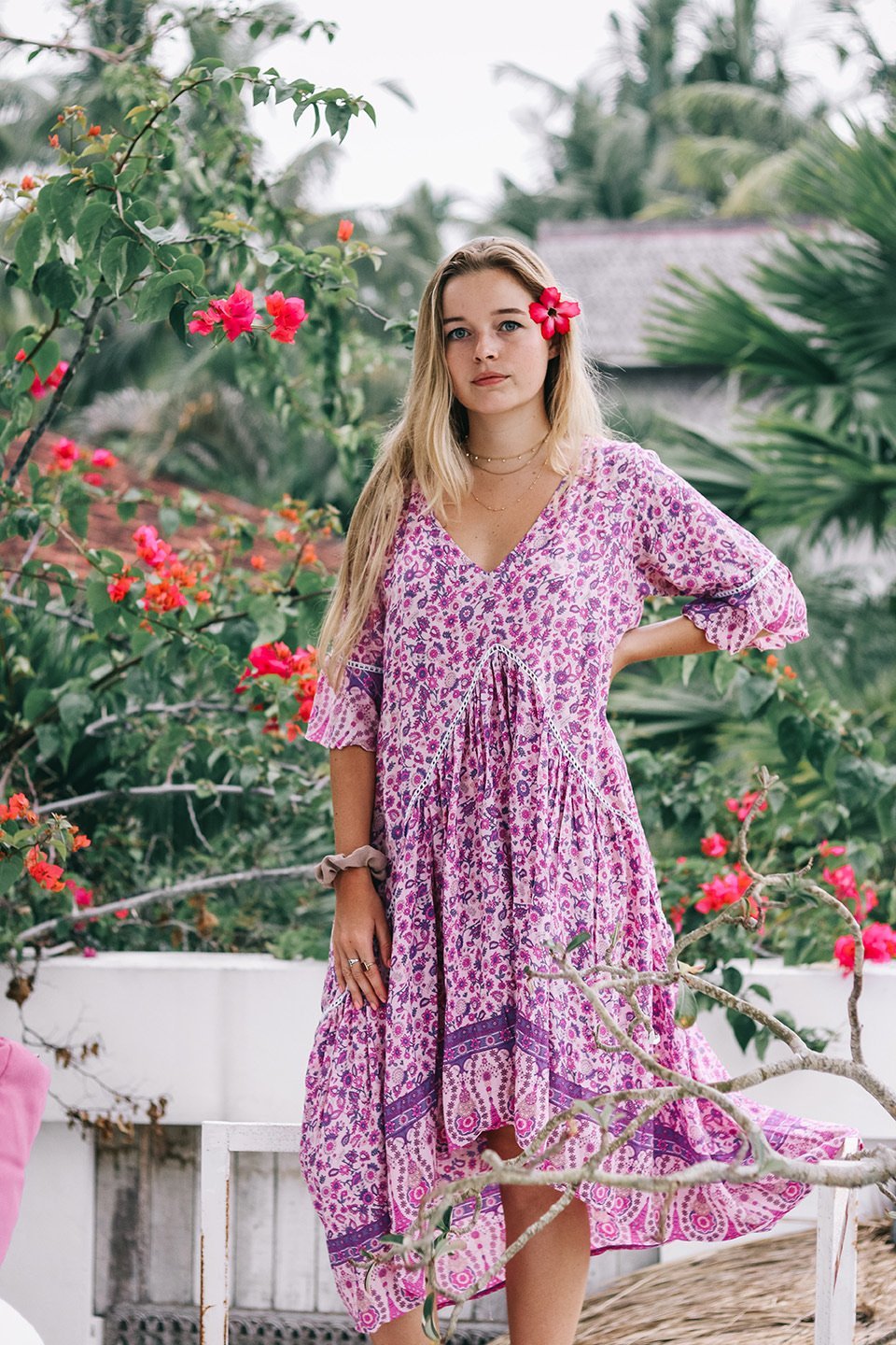 Elegant Mama Bali Pink Floral Dress for Women - Perfect for Summer Beach Vacations, Weddings & Boho Chic Outfits