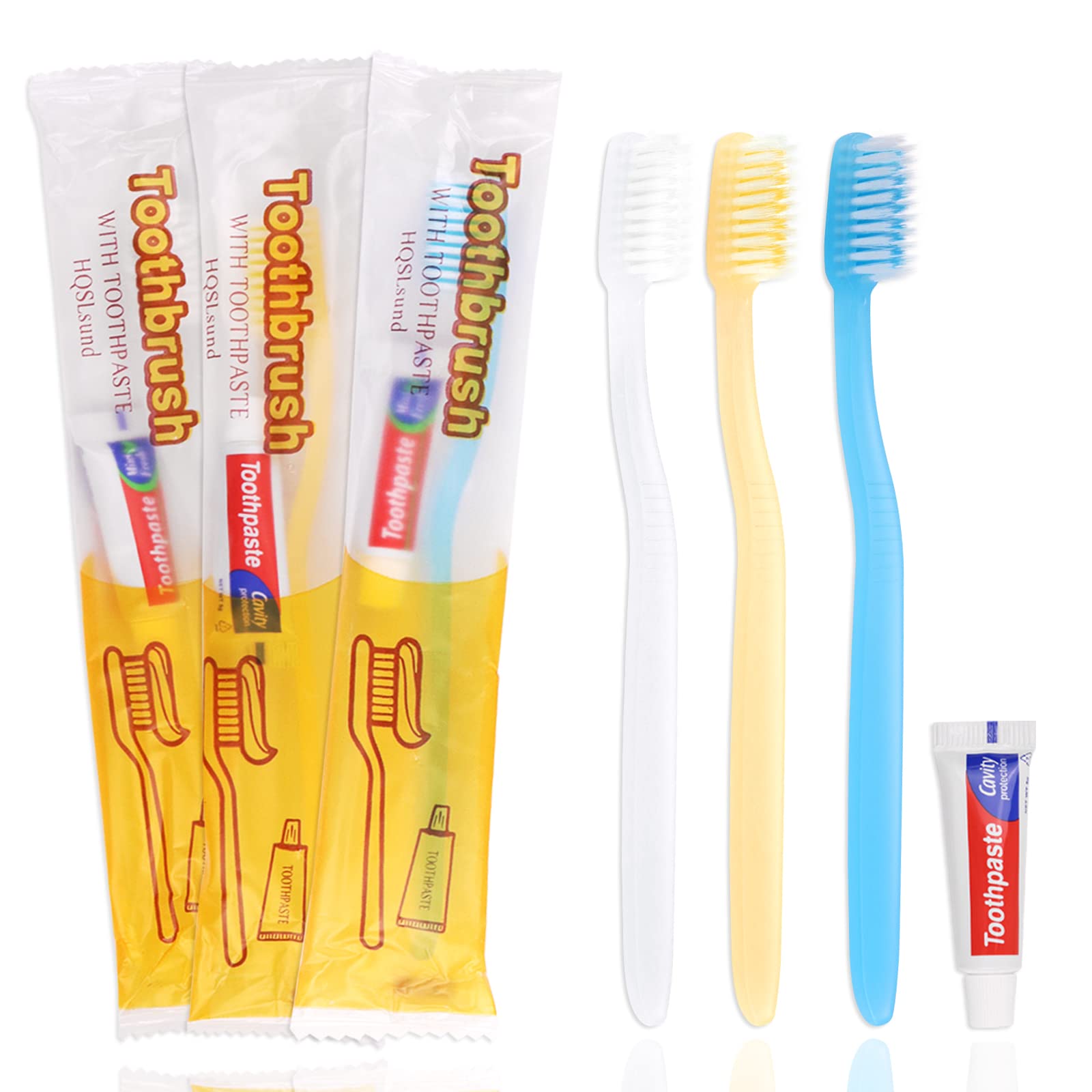 60 Pack Disposable Toothbrushes with Toothpaste Set - Individually Wrapped Travel Toothbrushes Bulk, Medium Soft Bristles for Adults & Kids - Perfect for Travel, Hotels, Camping, Offices & Emergency Kits (3 Colors)