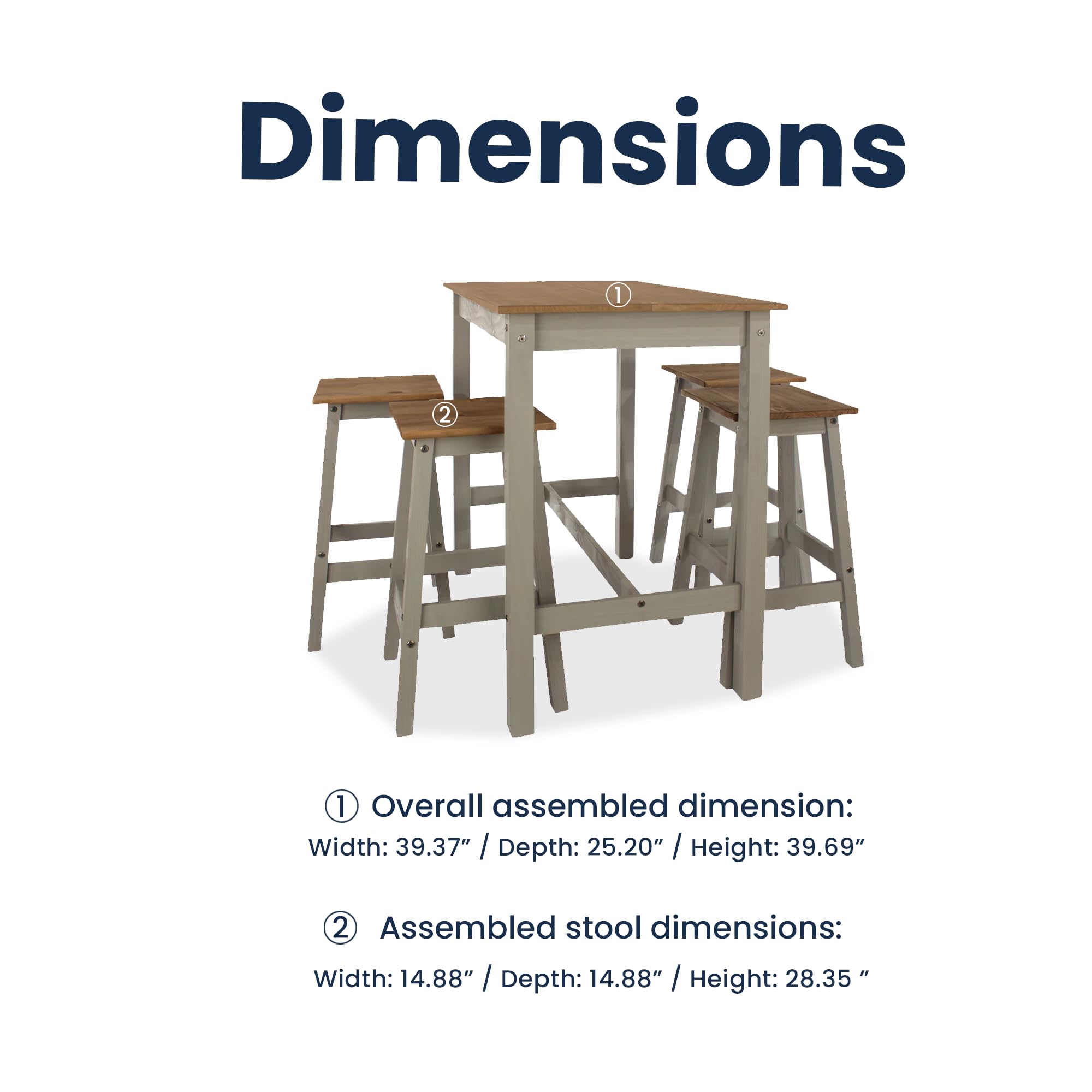 Corona Gray Wood Bar Height Dining Set with 4 Stools - Perfect for Kitchen Islands, Breakfast Nooks & Small Space Dining | Modern Pub Style Counter Table and Stool Set