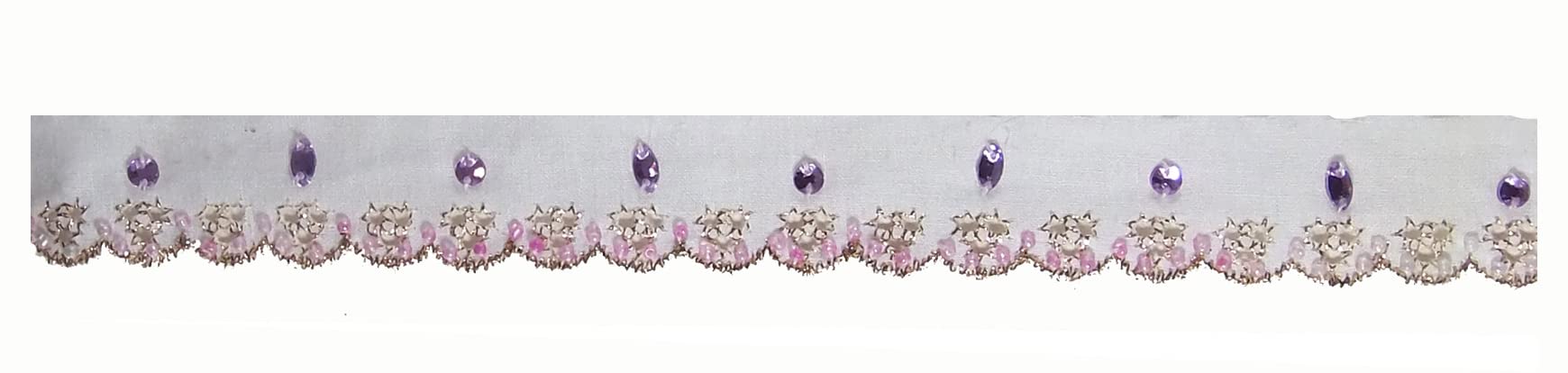 SEW TRENDS 1.5 Yards Gold Pink Eyelet Cotton Lace Ribbon Trim - 1