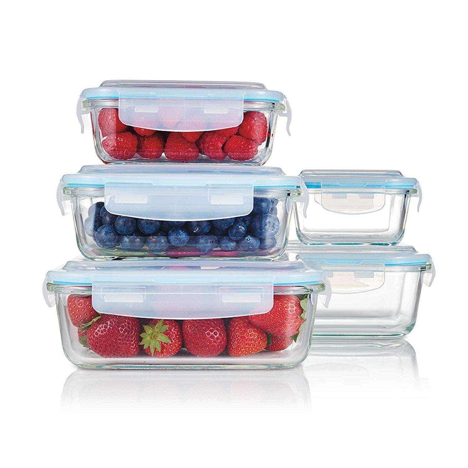 10-Piece Glass Food Storage Container Set with Airtight Locking Lids - BPA-Free, Microwave & Freezer Safe - Perfect for Meal Prep, Leftovers & Pantry Organization