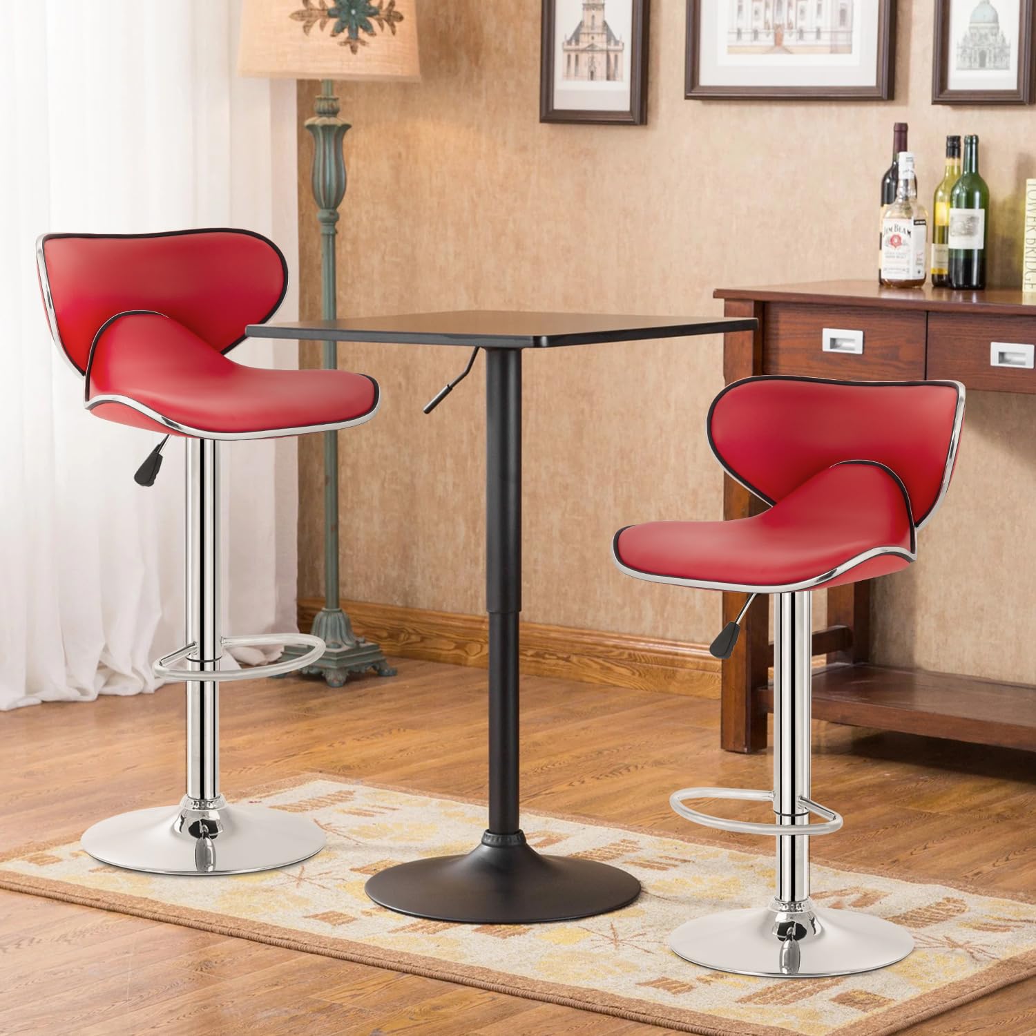 Best Adjustable Bar Stools Set of 2 - PU Leather Swivel Counter Height Bar Stools with Back Support - Perfect for Kitchen Island, Home Bar & Dining Room