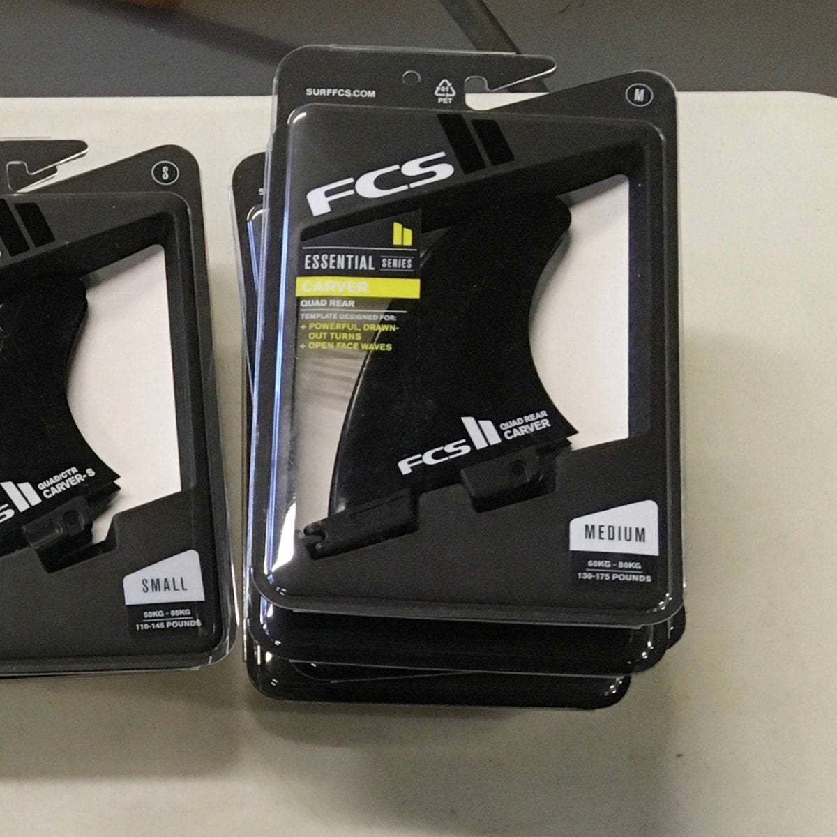 FCS II QUAD REAR Carver Glass Flex Fin Set - Black Medium Size for Surfboards | Perfect for Performance Surfing & Wave Riding