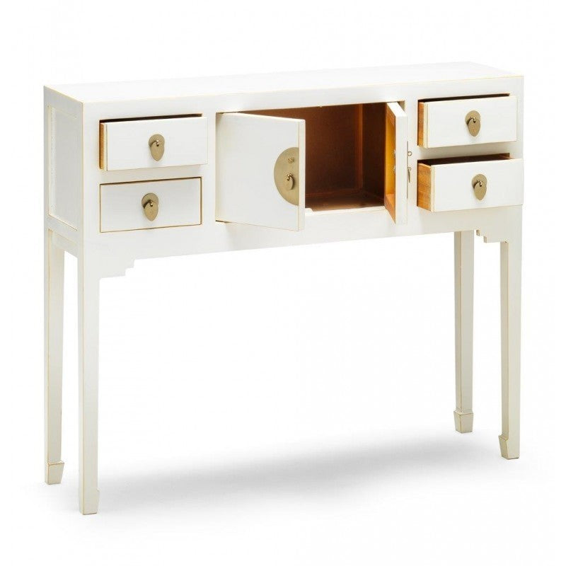 Golden Dragon Oriental Painted Solid Wood White Console Table 100x25x80cm - Entryway Sofa Table, Hallway Furniture, Living Room Decor for Home & Office