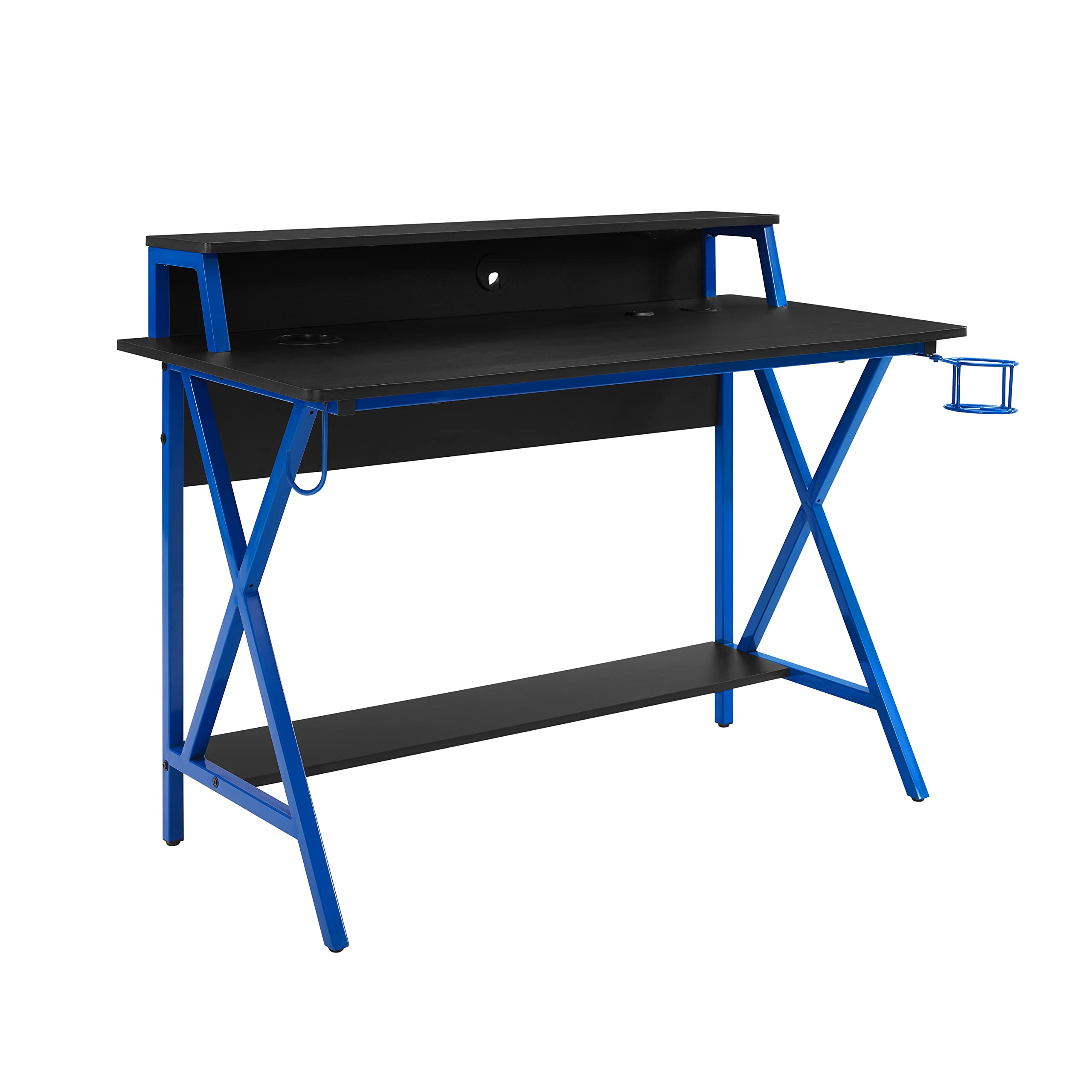 Linon Black & Blue Lars LED Gaming Desk - Ergonomic Computer Desk for PC & Console Gamers - Perfect for Home Office, Gaming Setup & Streaming Studio