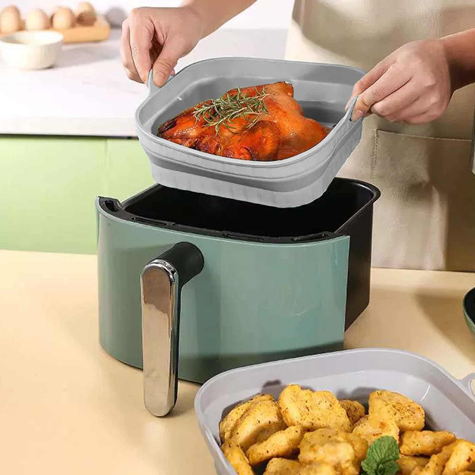 8 Inch Reusable Silicone Air Fryer Liner - Microwave & Steamer Safe Non-Stick Pot Accessories (Gray) - Perfect for Cooking, Baking & Meal Prep in Air Fryers, Microwaves & Steamers