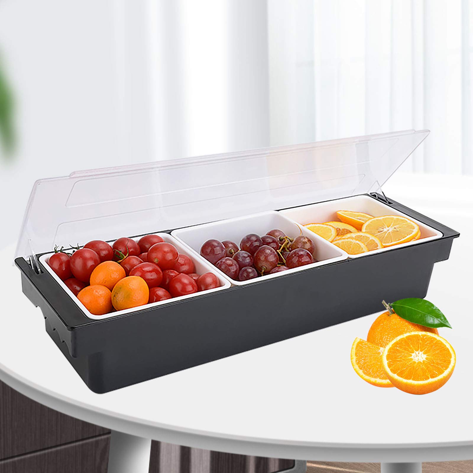 3-Tier Refrigerated Compartment Fruit & Condiment Tray with Lid - Perfect for Bartending, Restaurants, Bars, Ice Cream & Dry Fruit Storage | Ideal for Chilling, Serving & Organizing