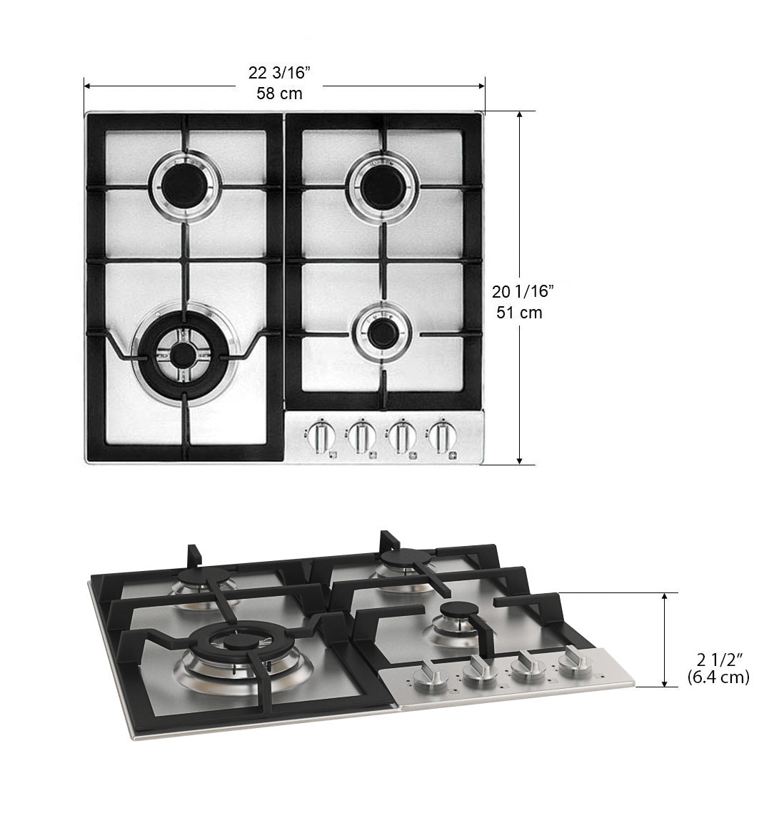 24 Inch Natural Gas Cooktop - Stainless Steel Burner Stove for Home Kitchen Cooking | Perfect for Grilling, Boiling & Frying