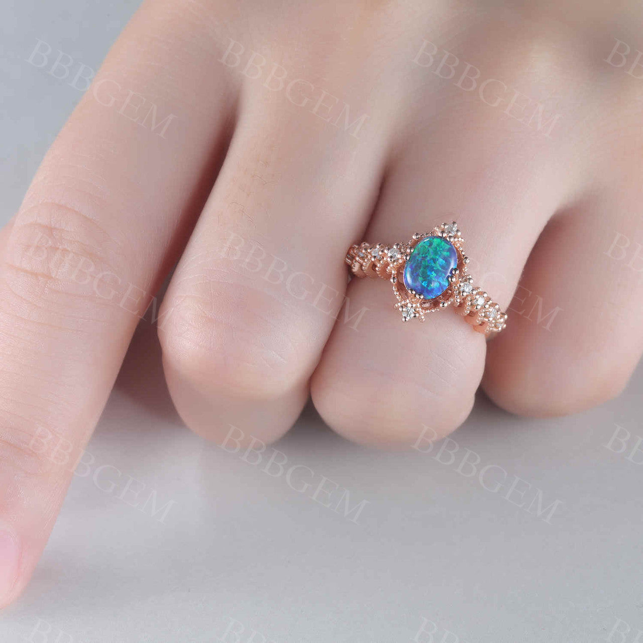 14K/18K Vintage Black Opal Engagement Ring with Diamond Band - Elegant Promise Jewelry for Wedding, Proposal & Anniversary Gifts