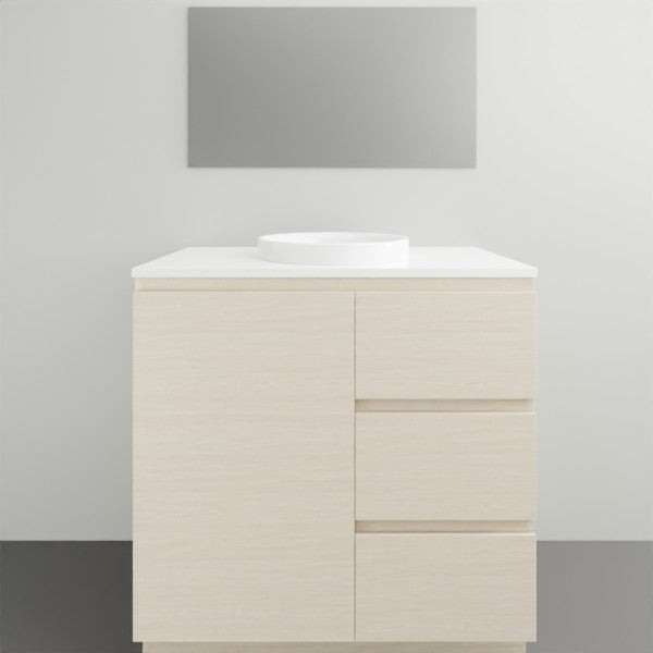 ADP Glacier Lite Door and Drawer Trio Vanity with Solid Surface Top - Modern Bathroom Vanity Set with Storage for Small Spaces, Perfect for Apartments and Powder Rooms