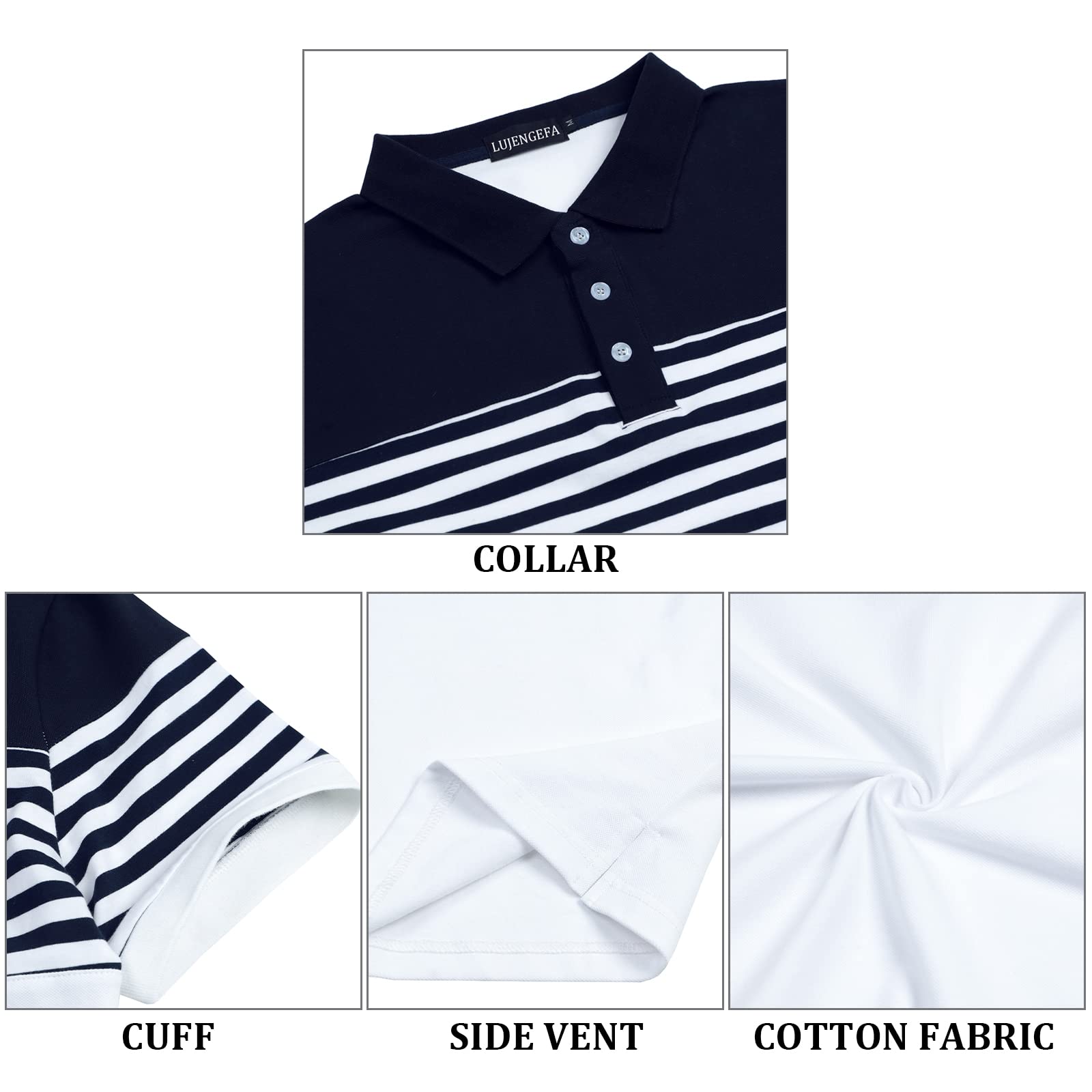 Men's Slim Fit Striped Polo Shirts - Long & Short Sleeve Casual Golf Shirts - Breathable Cotton T-Shirts for Summer - Perfect for Golf, Office & Outdoor Activities