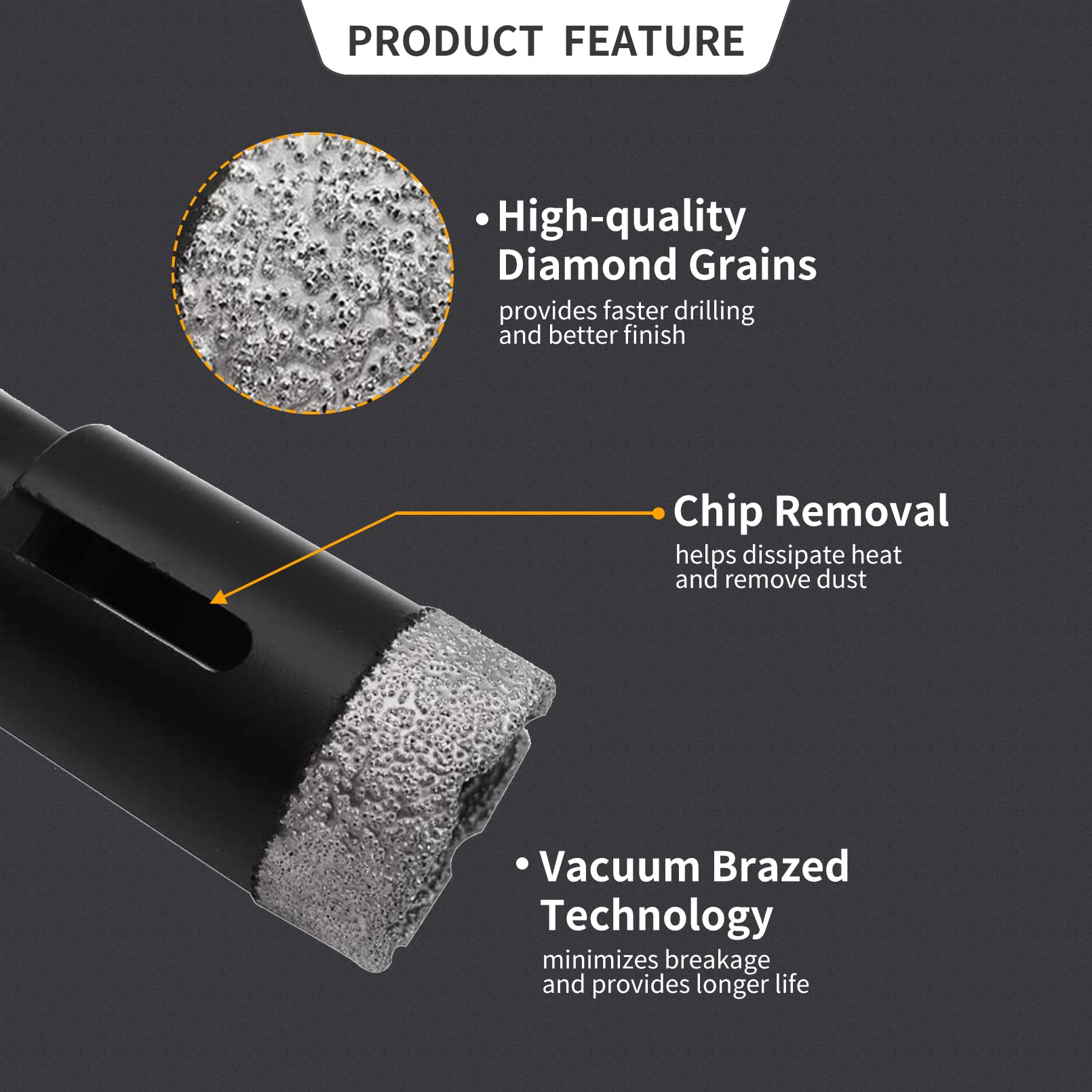 2 Inch (50mm) Diamond Core Drill Bit - Vacuum Brazed Tile Hole Saw for Angle Grinder - Porcelain, Ceramic, Granite, Brick & Marble - 5/8-11 Thread + 3/8