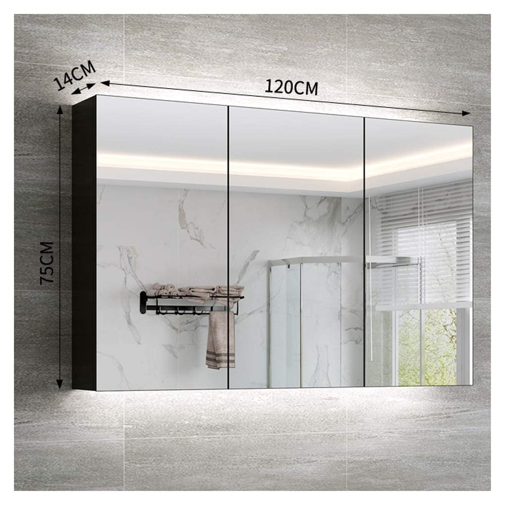 ROLTIN Triple Mirror Bathroom Cabinet - Wall Mounted Solid Wood Modern Storage Cupboard with Mirror, 47 Inch Black Bathroom Organizer for Makeup, Shaving & Toiletries Storage