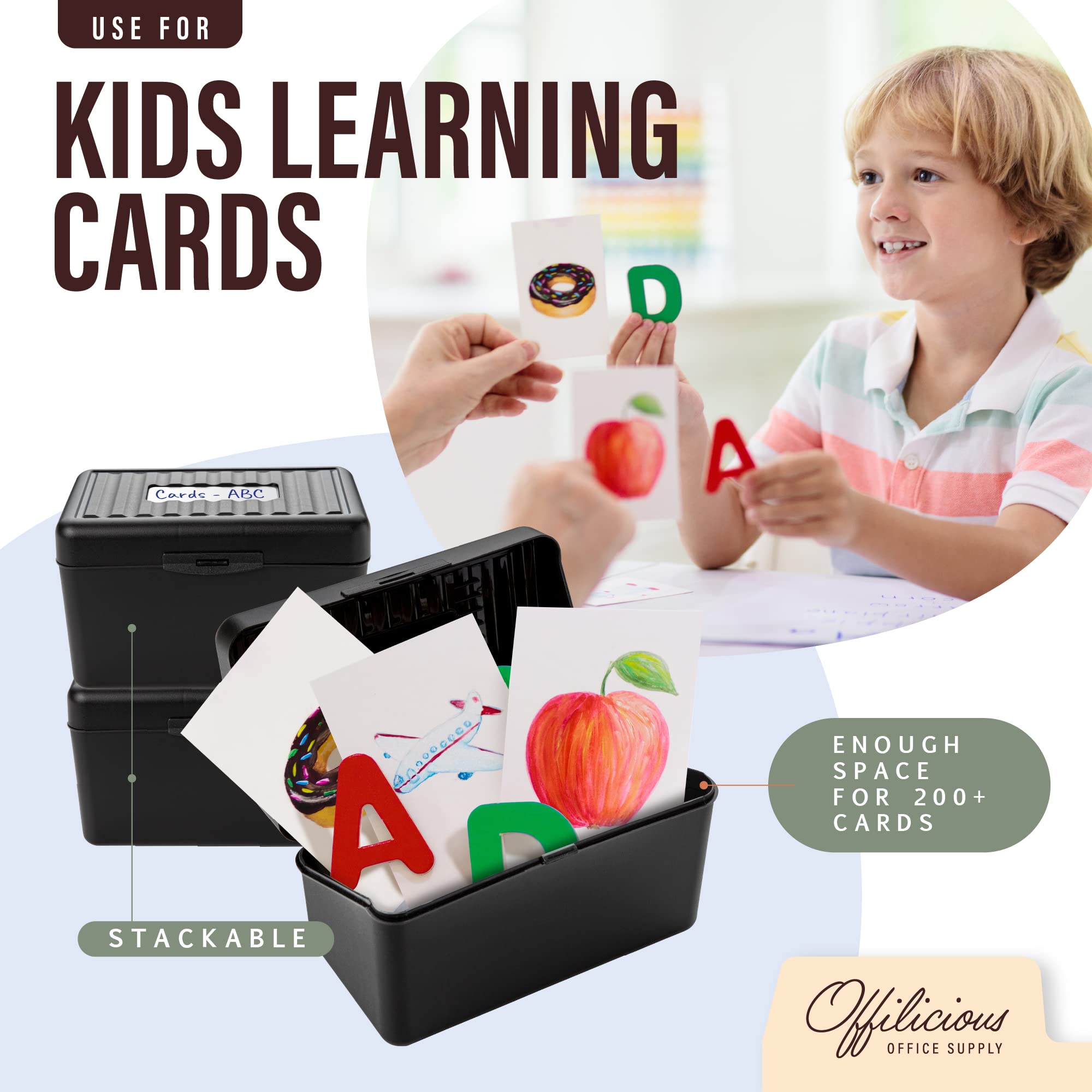 4x6 Black Index Card Holder with Dividers, Ruled Cards & Stickers - Durable Recipe Organizer Box & Flash Card Storage - Perfect for Classroom, Office, and Kitchen Organization
