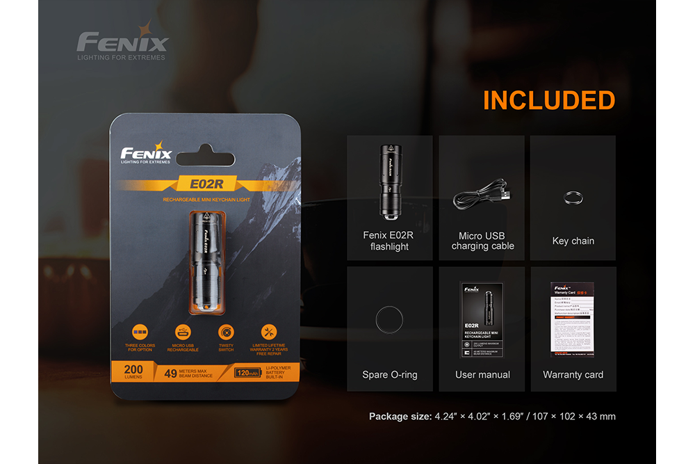 Fenix E02R Ultra-Bright LED Keychain Flashlight - Compact, Rechargeable, Waterproof for Camping, Hiking & Emergency Use