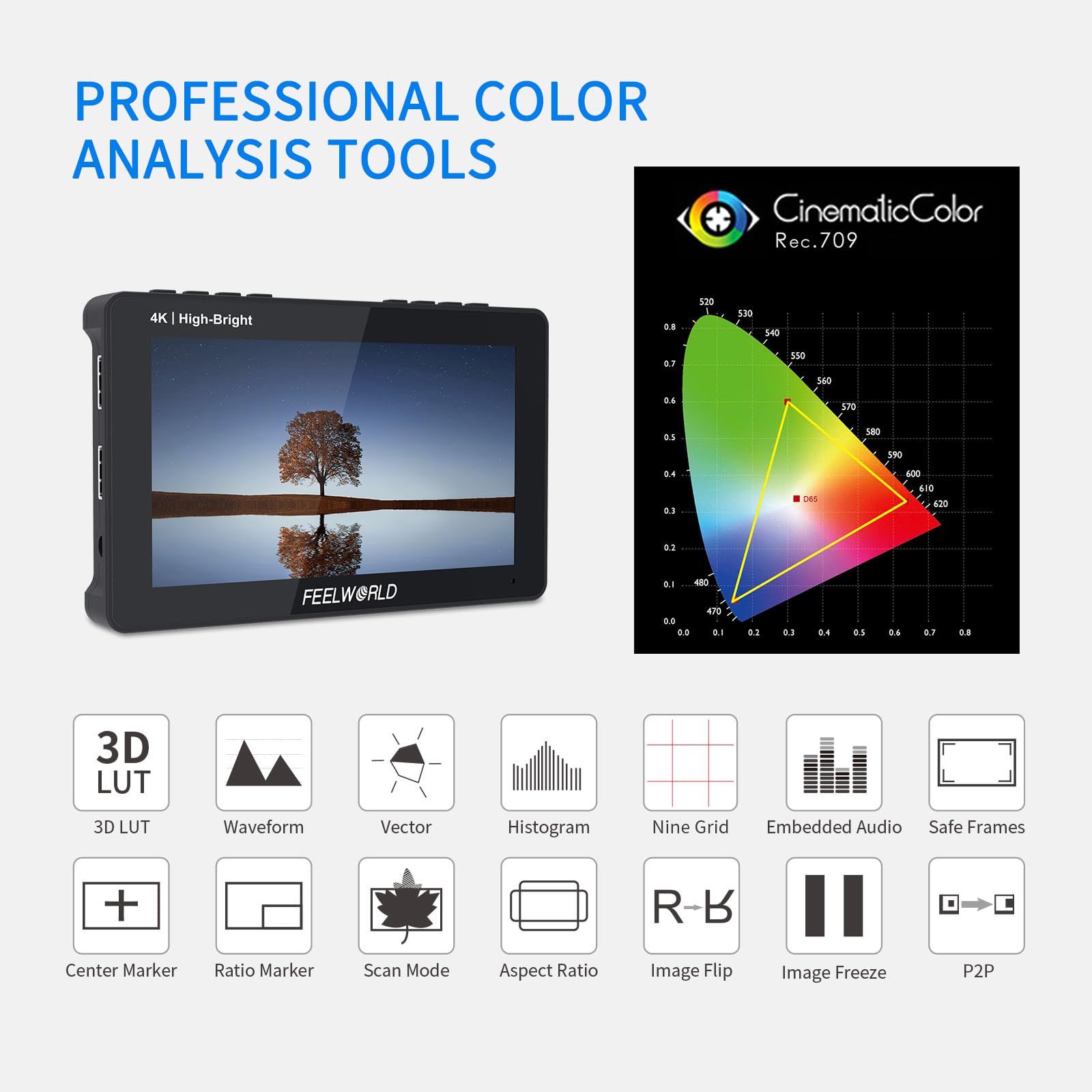 FEELWORLD F5PROX 5.5 Inch 1600Nit Ultra Bright 4K HDMI DSLR Camera Field Monitor with Touch Screen - Perfect for Outdoor Filming, Vlogging, and Professional Video Production