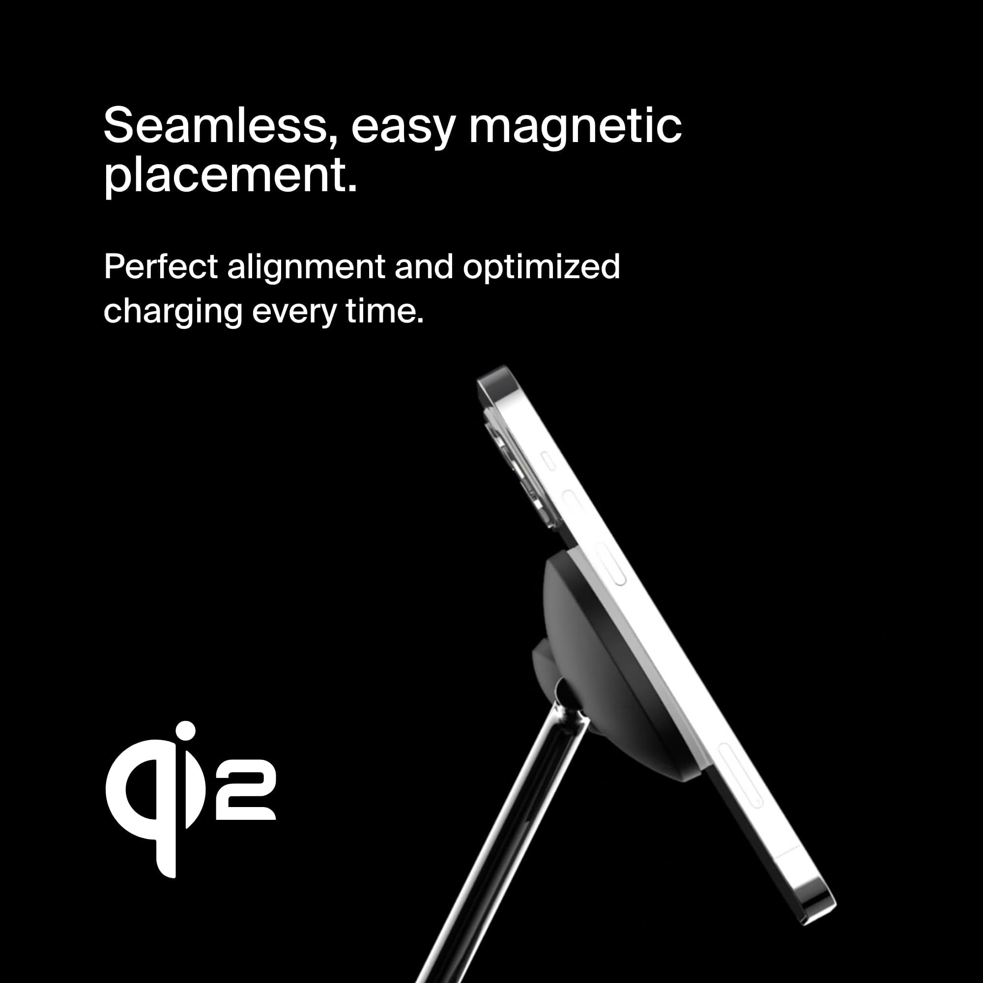 Belkin BoostCharge Pro 3-in-1 Wireless Charger Stand with Qi2 Technology - Fast 15W Charging for iPhone 16/15/14/13/12, Apple Watch & AirPods - Magnetic Charging Pad (Black) | Perfect for Bedside, Office Desk & Travel