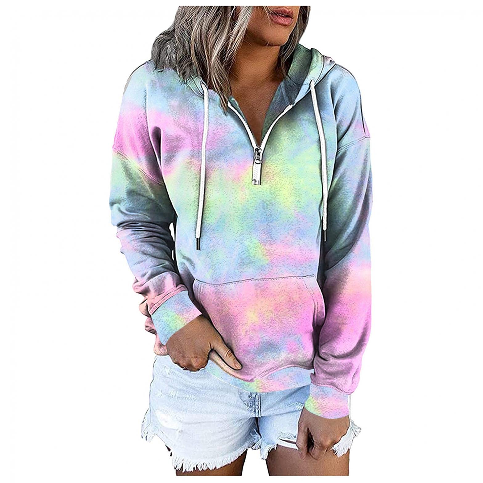 Women's Tie Dye Printed Pullover Hoodie - Casual Long Sleeve Drawstring Sweatshirt for Fall | Cozy Loungewear & Outdoor Activities