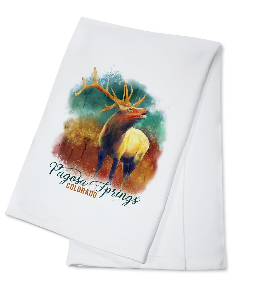 Pagosa Springs Colorado Elk Watercolor Tea Towel - 100% Cotton Decorative Hand Towel for Kitchen & Home - Perfect for Dish Drying, Gift Giving & Cabin Decor