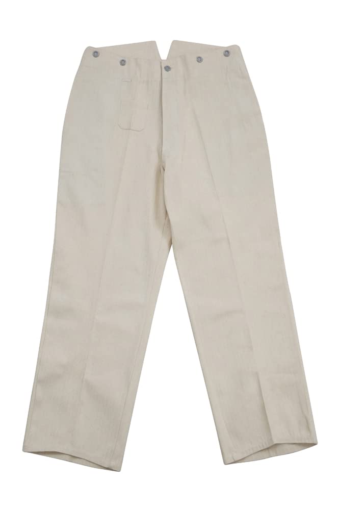 WW2 German Army Summer HBT Off-White Drill Service Trousers - WWII Military Uniform Pants for Reenactment, Cosplay & Historical Collection