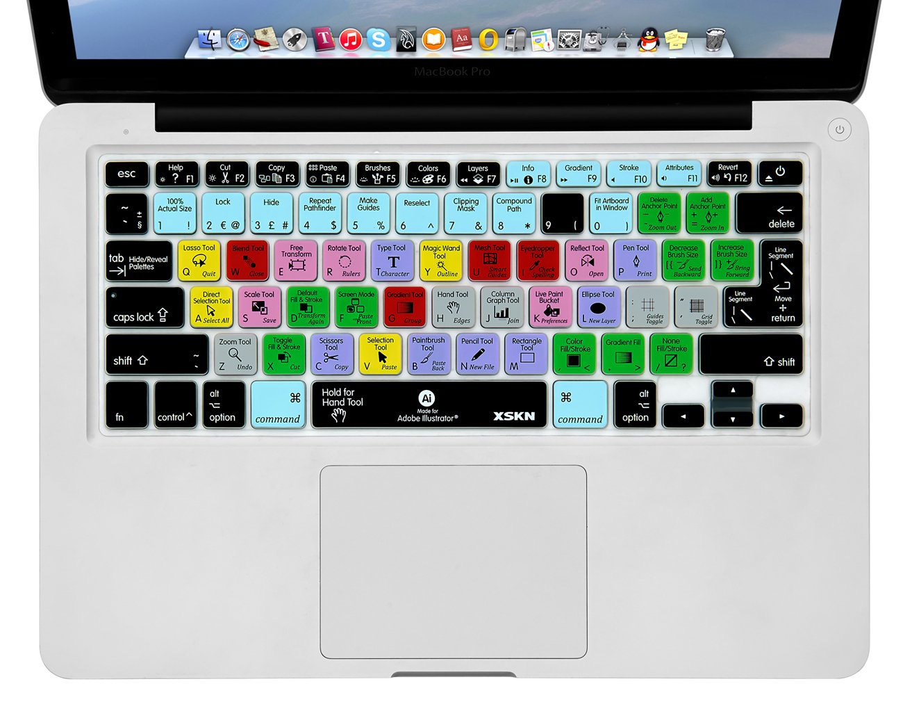 XSKN Silicone Keyboard Cover for MacBook Air 13 & Pro 13/15/17 - Adobe Illustrator Shortcuts & Hotkeys (US/European ISO Layout) - Perfect for Graphic Designers & Digital Artists