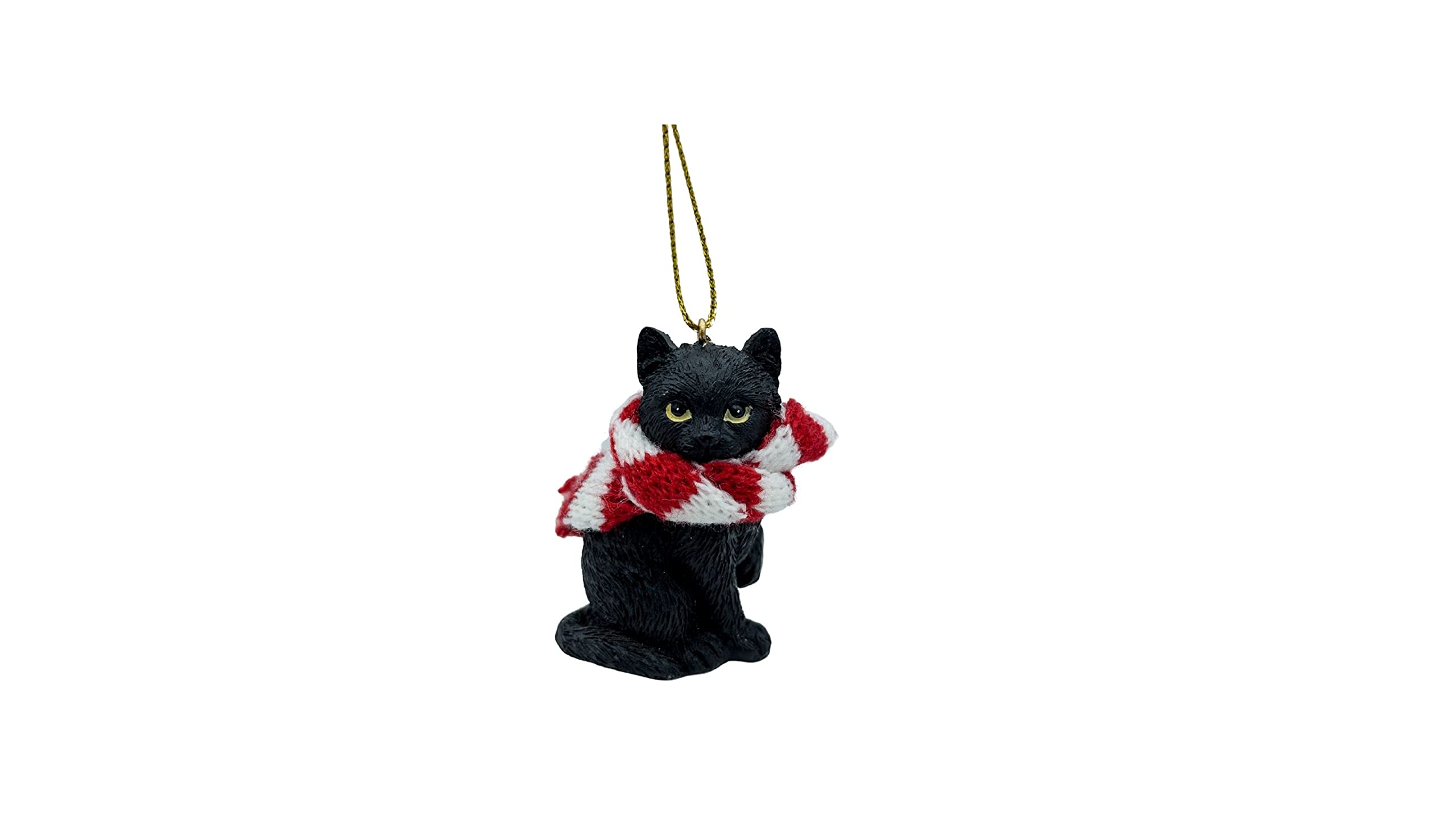 Black Longhair Tabby Cat Christmas Tree Ornament with Candy Cane Scarf - Handmade Holiday Decor for Cat Lovers, Perfect for Xmas Tree, Gift Exchange & Festive Home Decoration