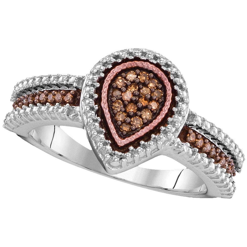 Sterling Silver Women's Round Brown Diamond Teardrop Cluster Ring - 1/6 CTTW - Elegant Jewelry for Everyday Wear & Special Occasions