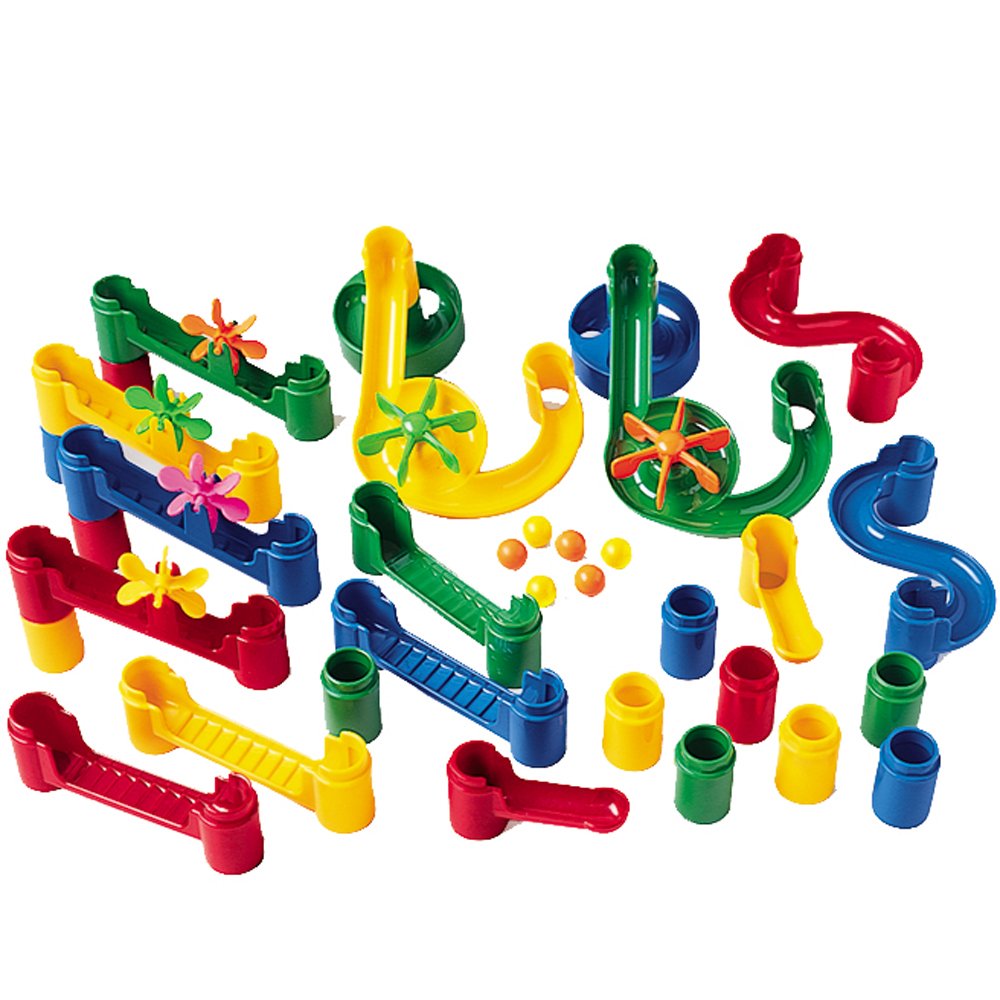 CP Toys Build and Play Marble Run Accessory Set - 34 Plastic Pieces & 6 Glass Marbles for Kids STEM Learning, Creative Construction Play - Perfect for Birthday Gifts & Indoor Family Activities