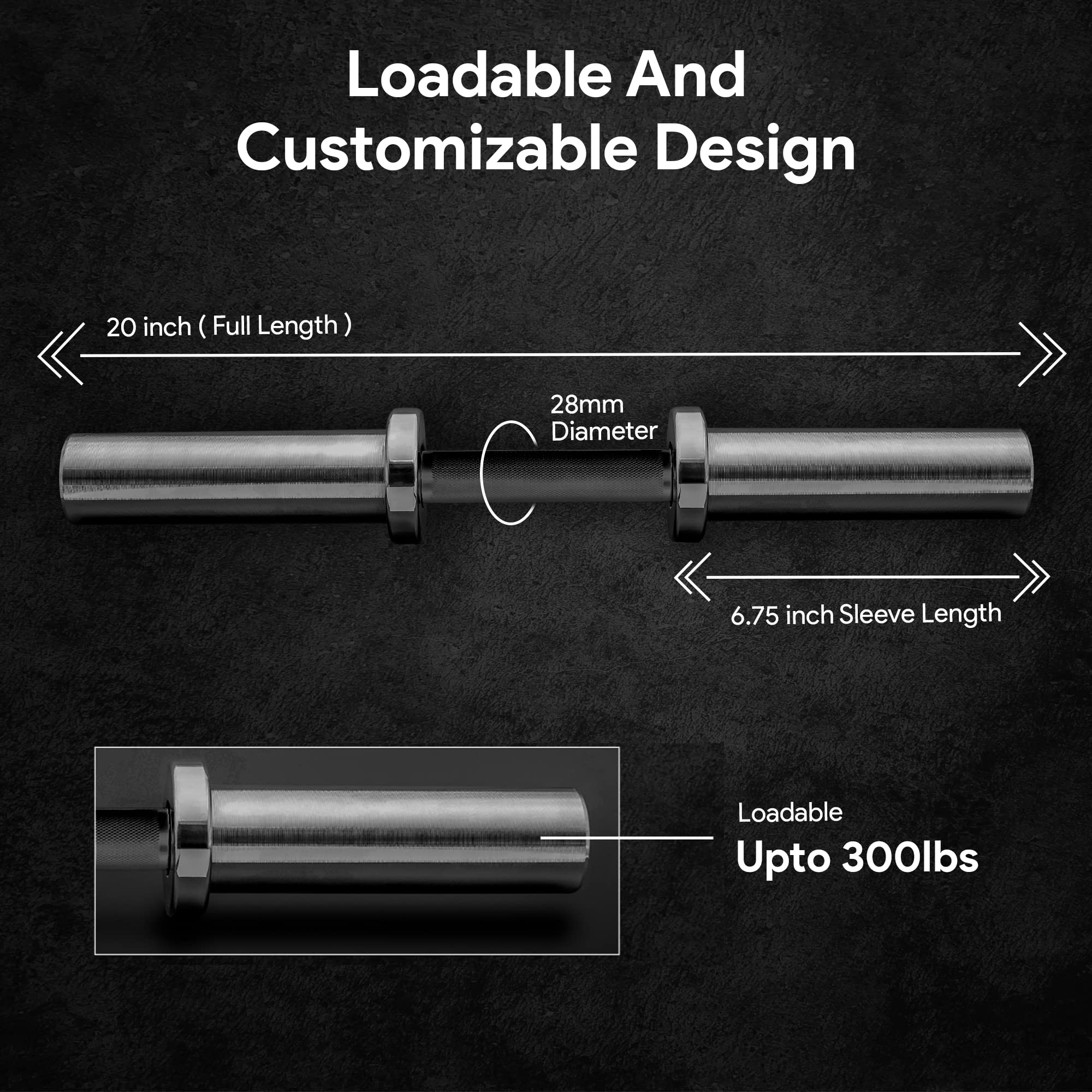 Olympic 2 Inch Loadable Dumbbell Bar - Heavy Duty Adjustable Dumbbell Handles for Gym, Home Workouts, Strength Training & Weightlifting - Perfect for Bodybuilding, CrossFit & Fitness Enthusiasts