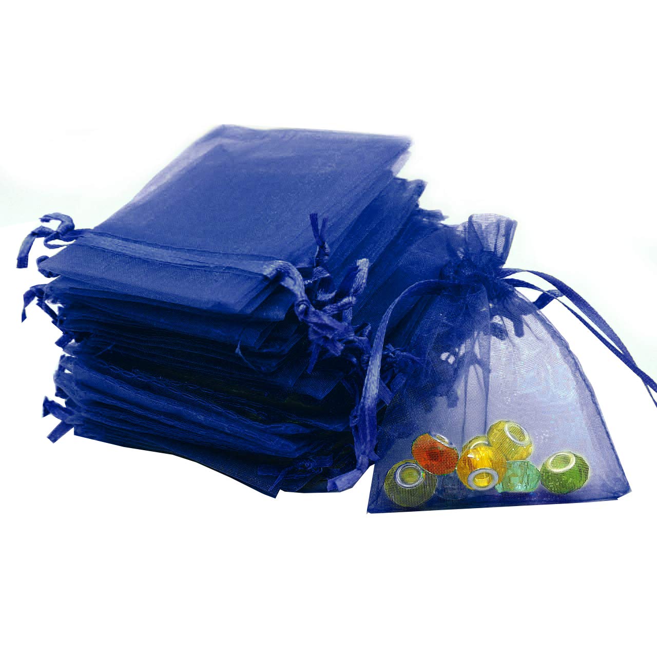 Stratalife 4x6 Inch Organza Drawstring Bags - 100PCS Small Mesh Jewelry Favor Pouches for Wedding, Birthday Party Favors & Gift Packaging (Navy Blue)