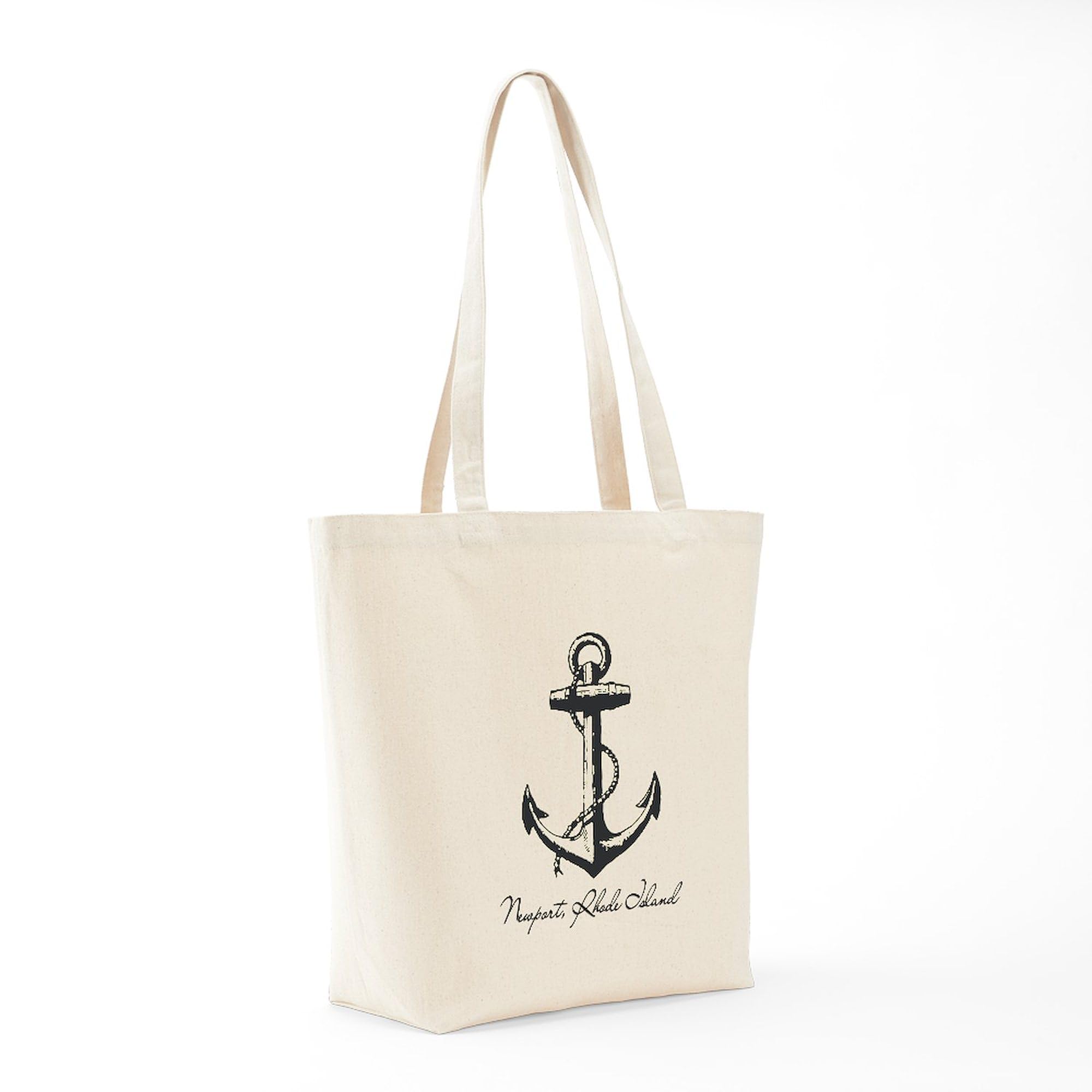 Newport Rhode Island Anchor Tote Bag - Natural Canvas Reusable Shopping Bag for Beach, Grocery & Travel | Eco-Friendly Cotton Tote with Anchor Design