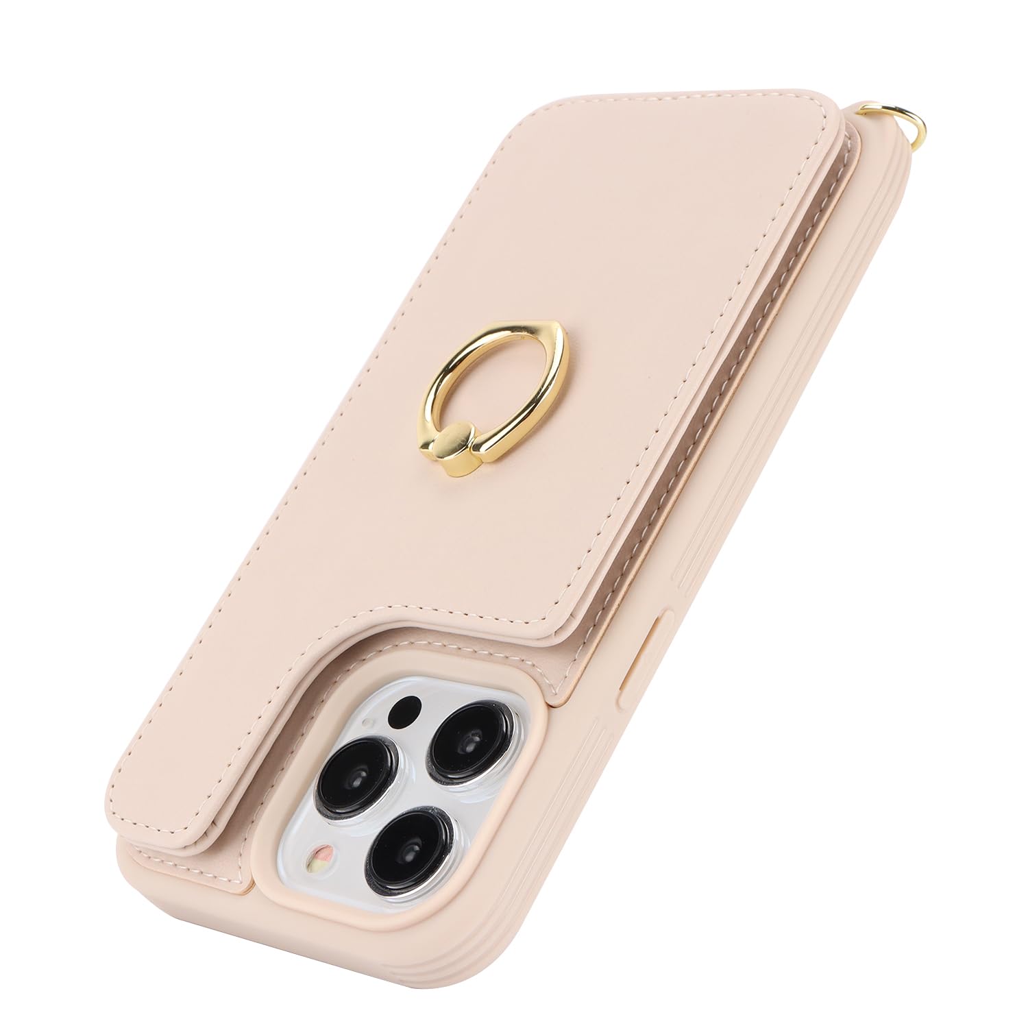 Premium iPhone 15 Pro Wallet Case with Card Holder & Crossbody Strap - 6.1 Inch Protective Phone Cover with Kickstand & Snap Clasp (Beige) | Perfect for Women's Everyday Use, Travel & Hands-Free Convenience