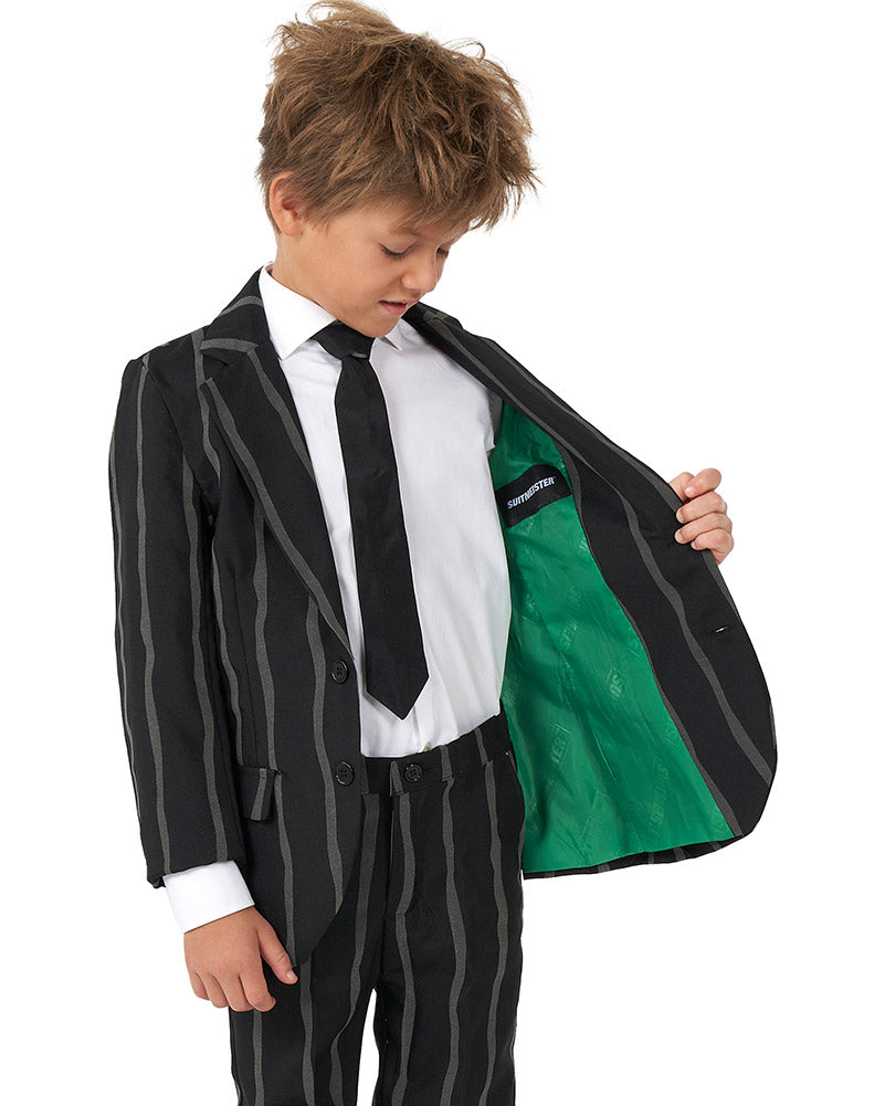 Glow in the Dark Pinstripe Boys Suit - Stylish 20s Costume for Kids Halloween Party & Cosplay Events