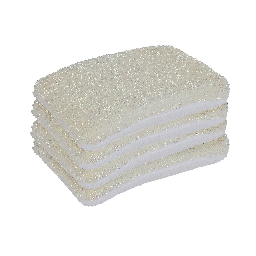 Premium Stainless Steel Scrub Sponges for Kitchen Cleaning - Dual-Sided Heavy Duty Scouring Pads (4-Pack, White) - Perfect for Pots, Pans, Stovetops & Tough Stain Removal