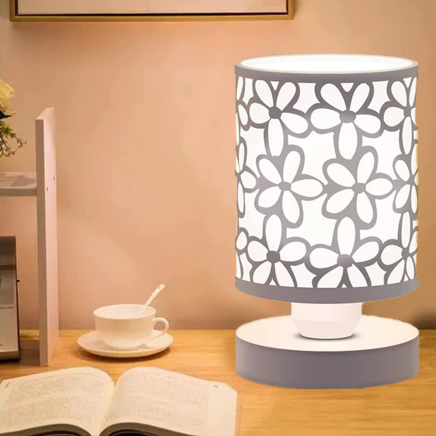Modern Bedside Table Lamp with Metal Shade - Adjustable Small Nightstand Lamp for Bedroom, Living Room, Kids Room & College Dorm - Includes 3 Color Bulbs (White)