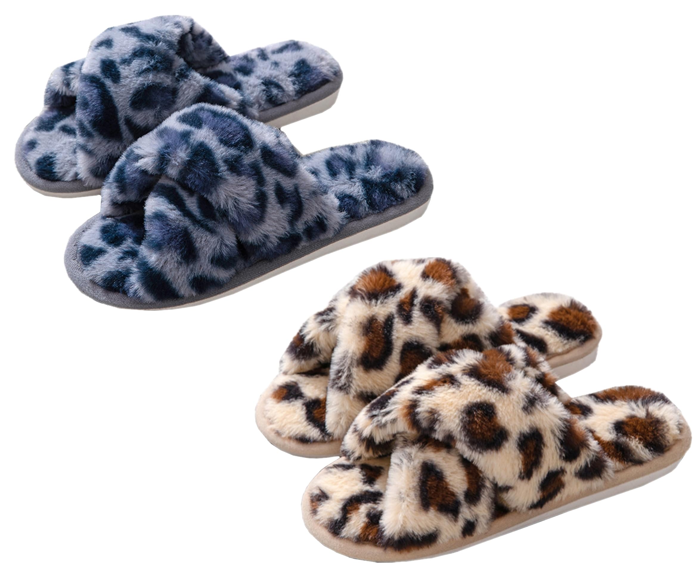 Women's Fuzzy Memory Foam Open Toe Slippers - Soft Cross Band House Shoes for Indoor Comfort, Lounge Wear & Cozy Home Relaxation