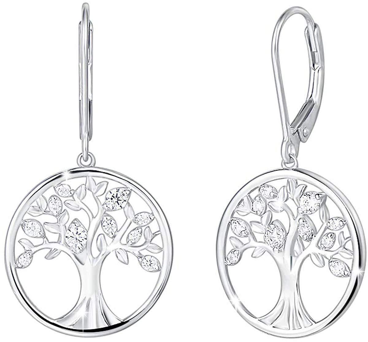Sterling Silver Tree of Life Earrings for Women - Cubic Zirconia Dangle Drop Earrings, Perfect Gift for Anniversary & Birthday (Wife, Grandma) - Everyday Wear & Special Occasions