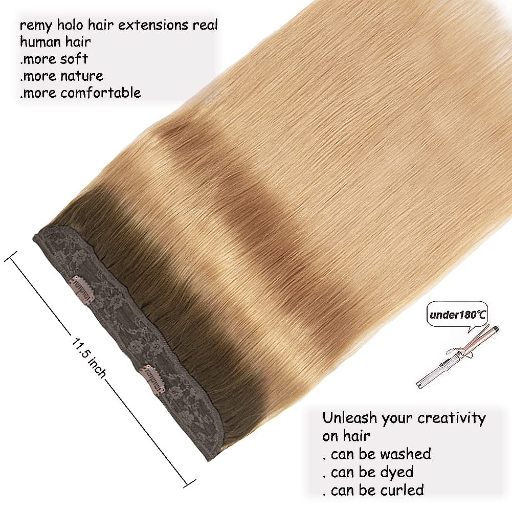 20 Inch Real Human Hair Extensions - Chocolate Brown to Caramel Blonde Straight Clip-in Hair Extensions with Invisible Wire & Transparent Fish Line for Seamless Blending | Perfect for Daily Wear, Parties, Weddings & Special Occasions