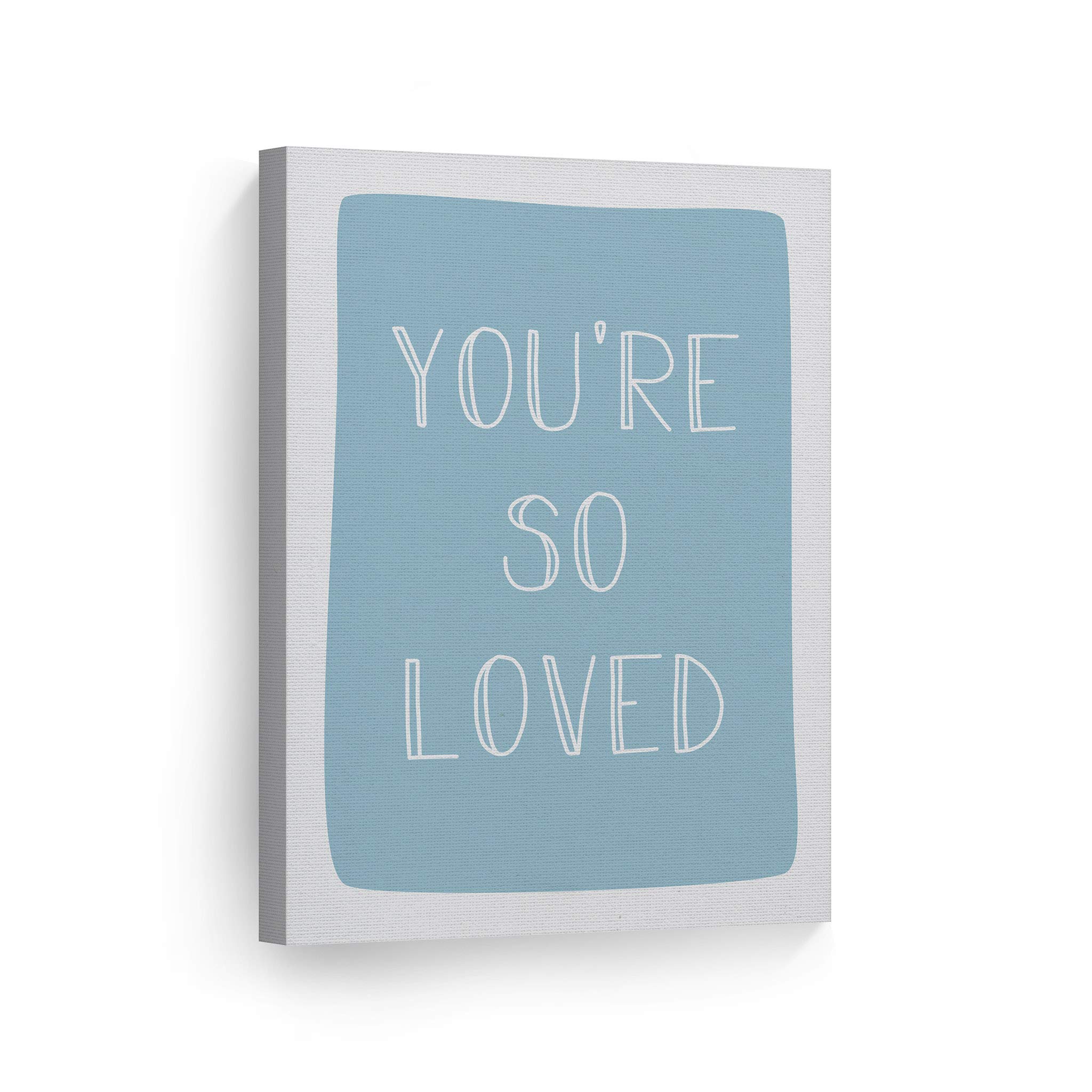 You're So Loved Lettering Blue Background Canvas Print - 40x30 Inch Nursery Wall Art, Kids Room Decor, Baby Room Decor - Ready to Hang, Made in USA | Perfect for Nursery, Bedroom, Playroom & Gift Giving