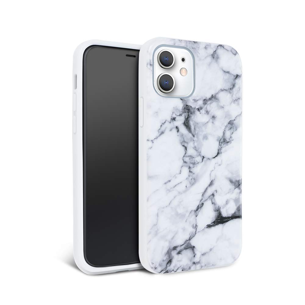 Premium White Marble iPhone 12/12 Pro Case - Shockproof Protective Cover with Anti-Scratch & Wireless Charging | Stylish Phone Accessory for Work, Travel & Everyday Use